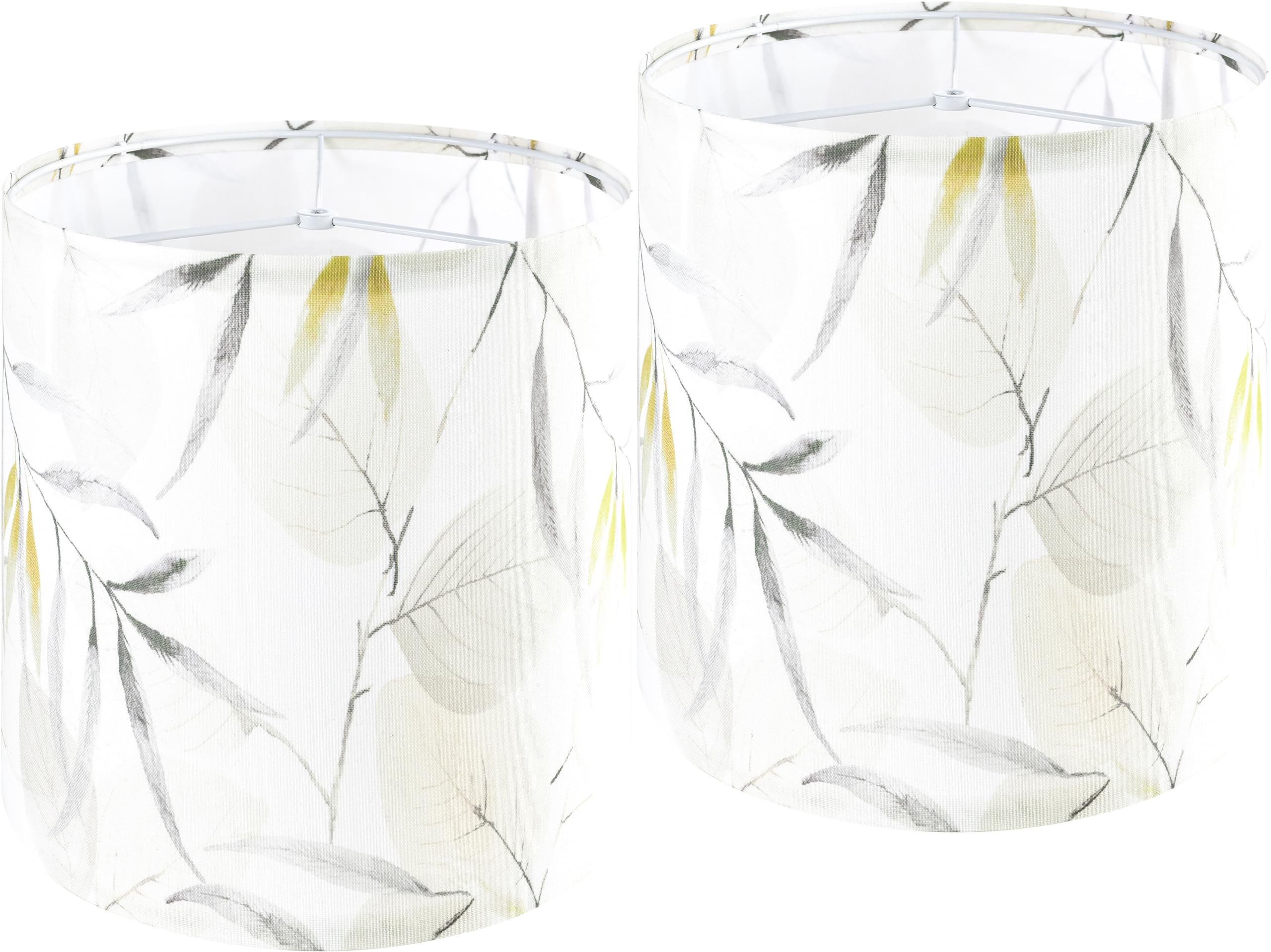 Set of 2 Tall Drum Lamp Shade Leaf Patterned Lamp Shade - 9.8'' x 9.8'' x 10.8'' - Ideal for Table & Floor Lamps - Natural Linen
