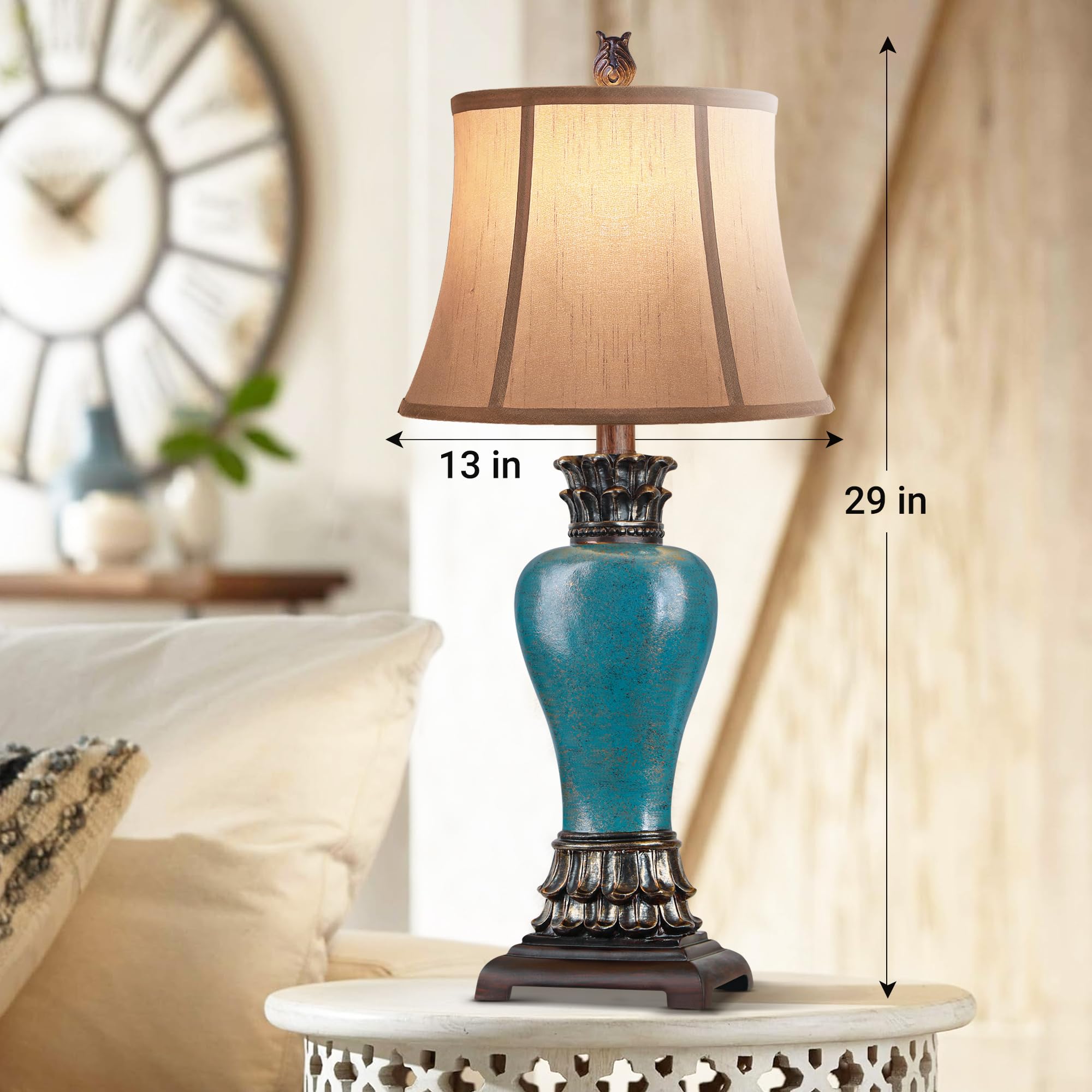 Hamucd 29'' Set Of 2 Farmhouse Rustic Table Lamps For Living Room,3-Color Temperature Dimmable Blue Southwest Bedroom Lamps For