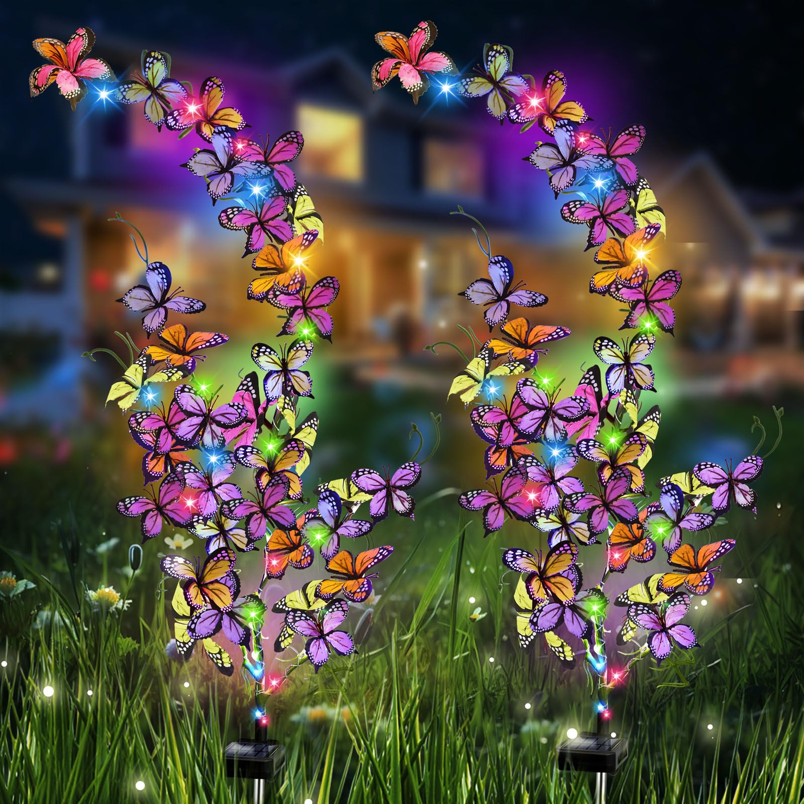 Solar Garden Lights Outdoor  Waterproof Solar Butterfly Lights 2 Pack Willow Vine Light With 80 Led 33 Butterfly Colorful Lighting For Garden Yard Lawn Outdoor Decor  Gift For Mom Women MotherS Day