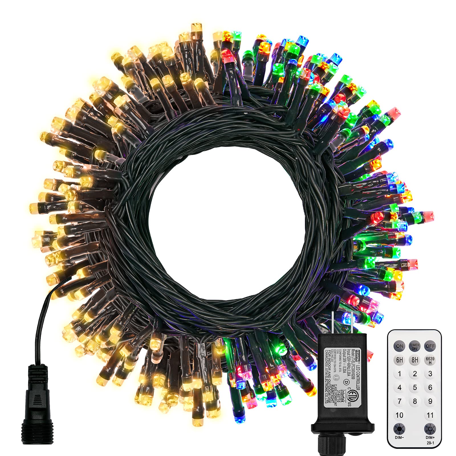 Minetom Christmas Lights, 66ft 200 LED Outdoor Christmas Tree Lights with Remote, 8 Modes Christmas String Lights Plug in Xmas Tree Lights with Timer for Outside Party Decor, Warm White & Multicolor