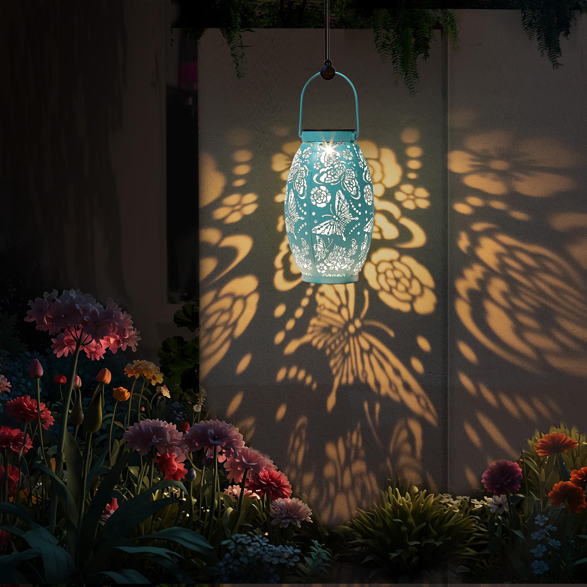 2 Pack Butterfly Solar Lanterns Gardening Gifts For Women Sister Mom Birthday, Large Hanging Solar Lanterns Garden Decor For Patio Yard Front Porch Decor, Big Metal Butterfly Solar Lights Waterproof
