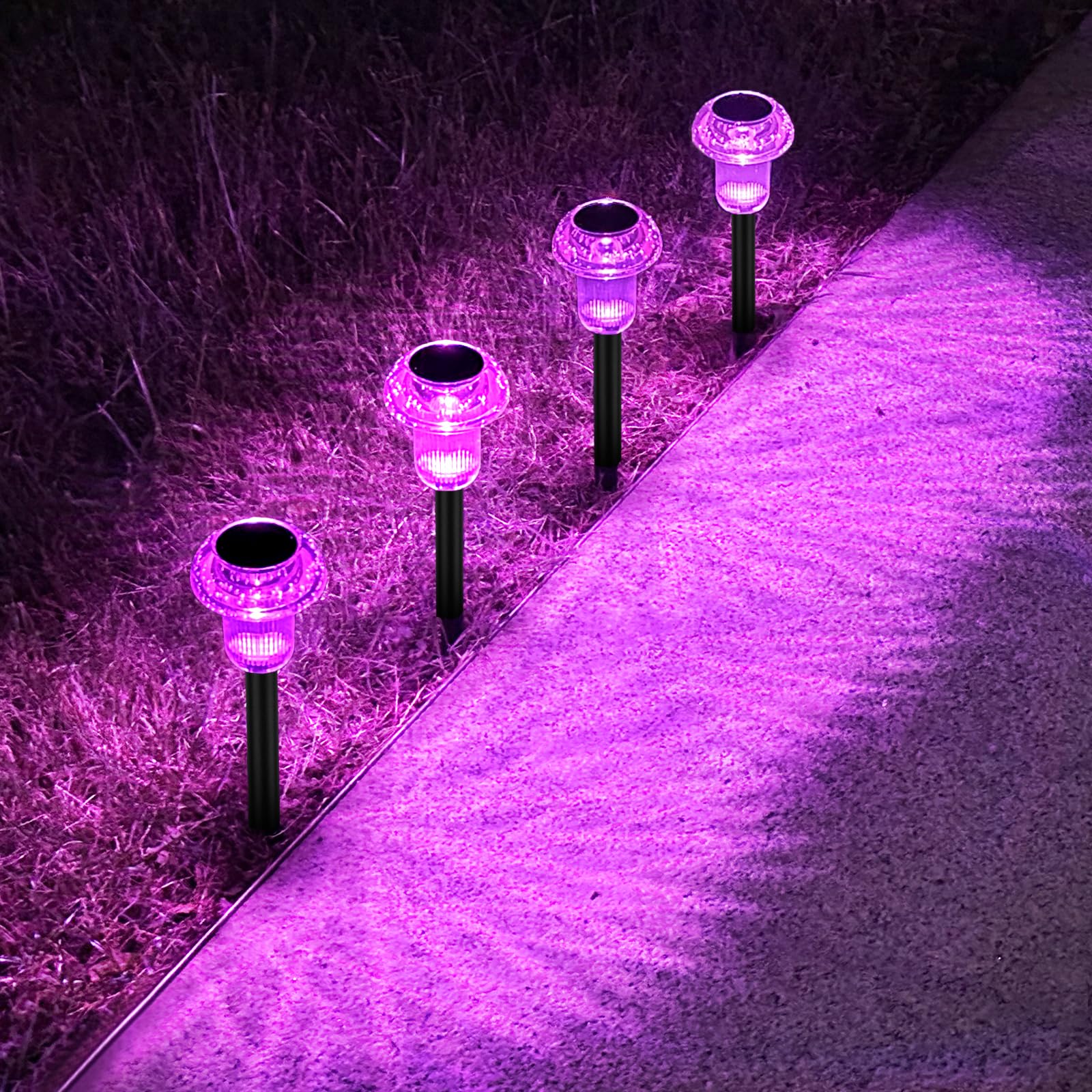 Halloween Solar Pathway Lights Outdoor 4 Pack, Purple Led Driveway Light Solar Powered, Garden Decor, Mushroom Solar Lights Outd