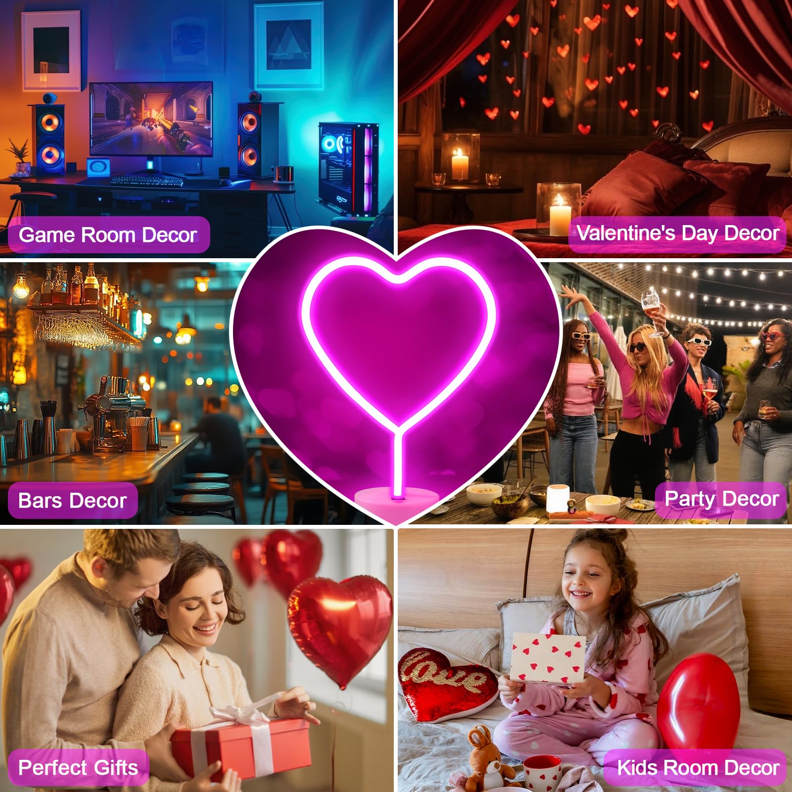 Brightdeck 2 Pack Heart Neon Signs  Led Lights Battery Operated Or Usb Powered Decoration Lamp  Neon Lights Decor For ValentineS Day Gifts  Wedding  Party  Pink Room Decor (Pink Heart)