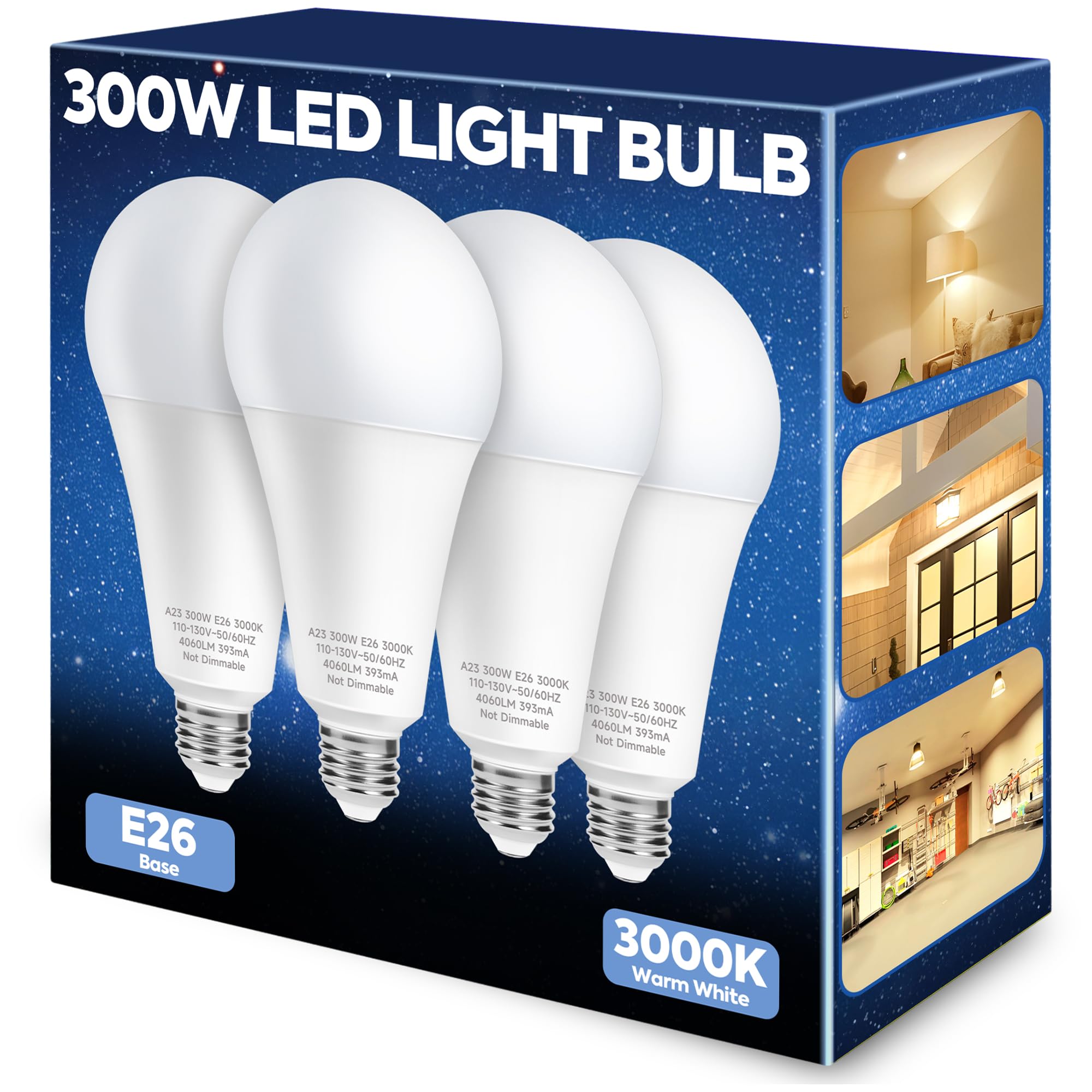 Nouscan 300W Equivalent Led Light Bulb, 4060Lm Super Bright A23 Led Bulb, Warm White 3000K, 33W Energy Saving, E26 Medium Base, 