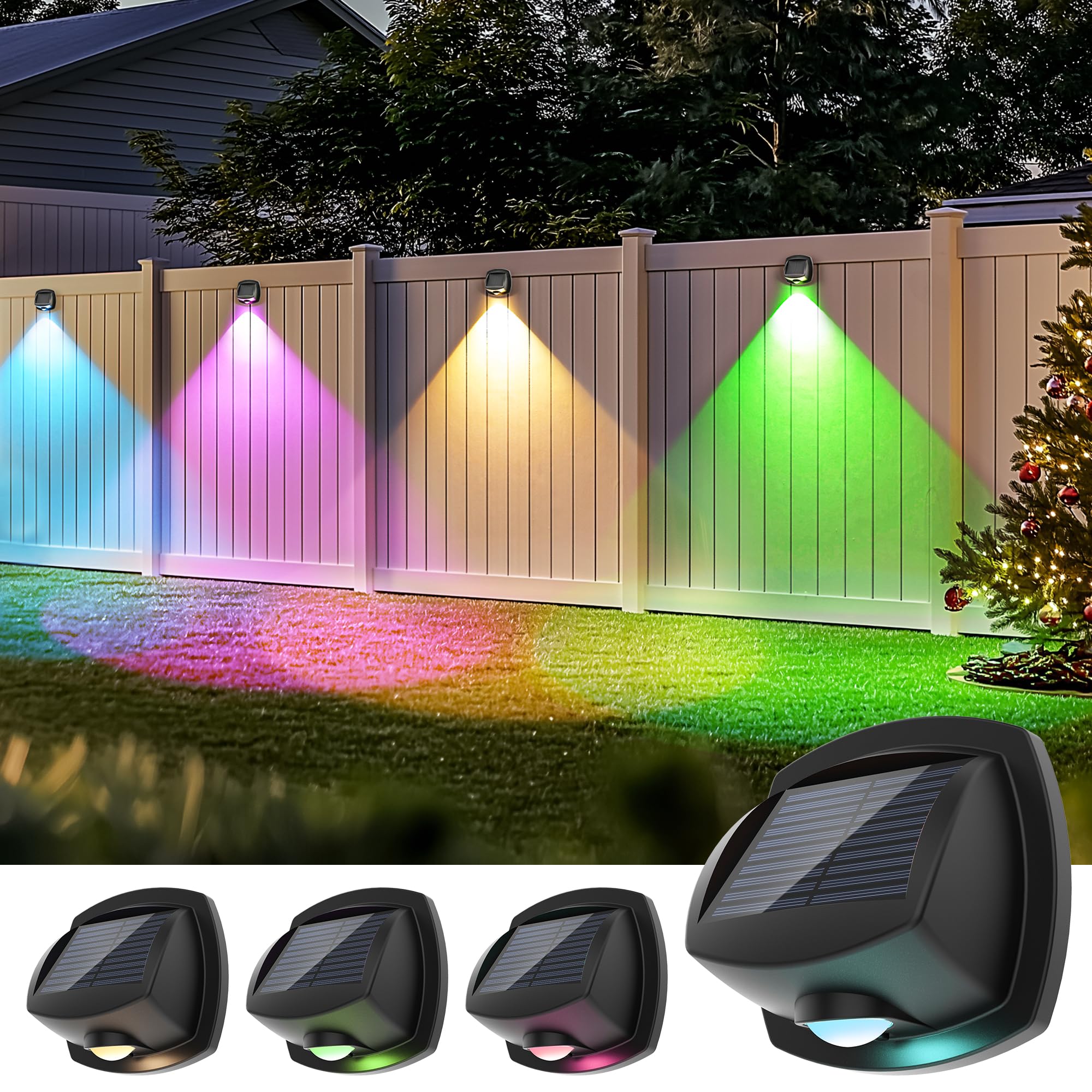 AUDERWIN Solar Fence Lights Outdoor Waterproof IP65 Solar Wall Lights Outside Multicolor Led Solar Powered RGB Fence Lights Outd