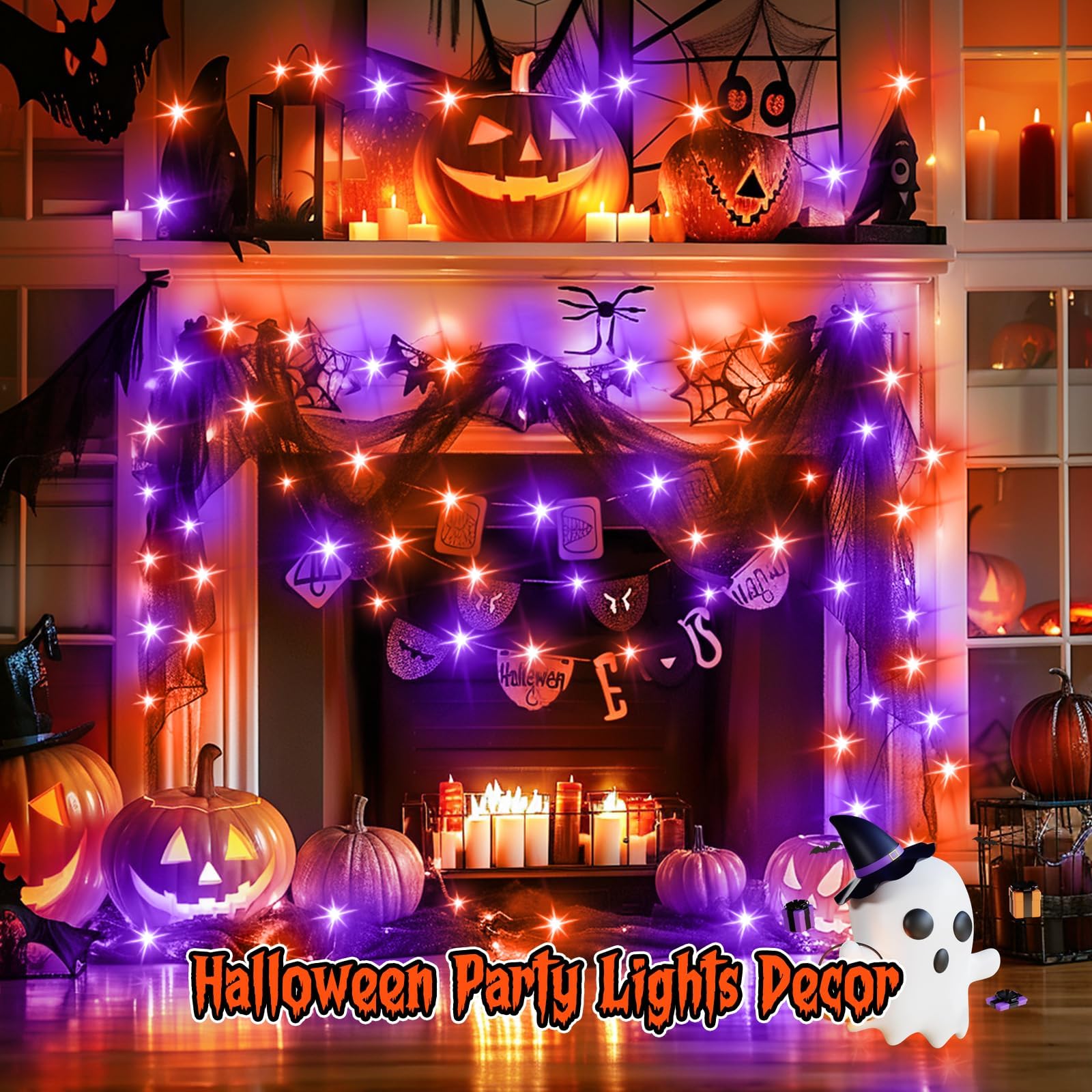 Minetom 12 Pack Orange Fairy Lights Battery Operated With Timer - 7Ft 20 Led Waterproof Short Micro Firefly Lights For Halloween Decor, Pumpkin Diy Craft, Paper Lantern Decoration