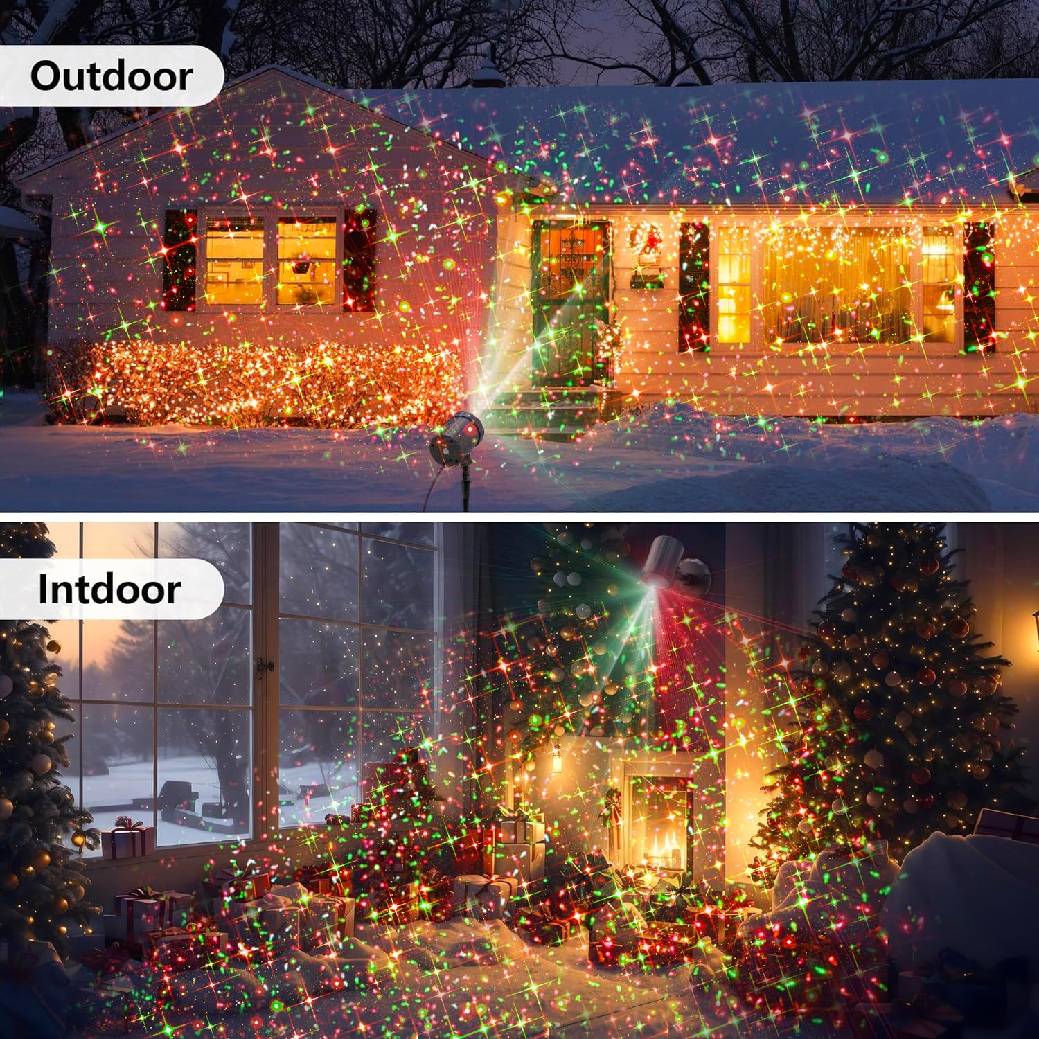 Christmas Projector Lights Outdoor, Blofun Red And Green Starlight Projection Light, 3 Modes With Remote Control, Halloween, Christmas, Party, New Year Decoration Waterproof And Frostproof