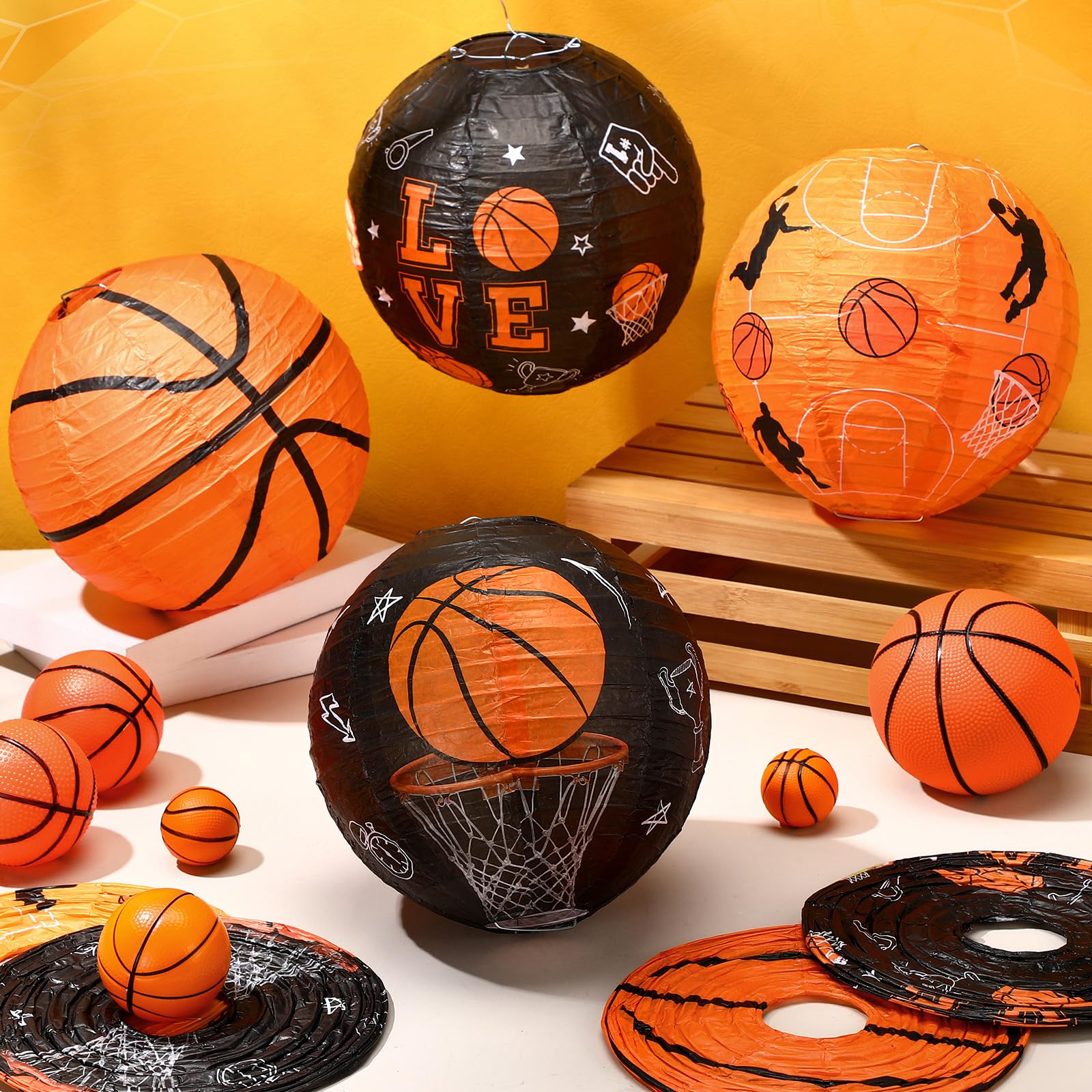 Vihose 12 Pieces Basketball Party Decorations Basketball Paper Lanterns Basketball Hanging Lanterns Sports Party Round Lanterns