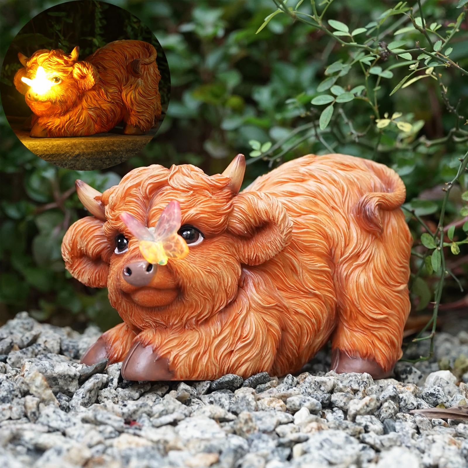 Highland Cow Solar Powered Outdoor Garden Statue  Resin Highland Cow Statue With Solar Light Lantern  Decorative Lawn  Yard Outdoor Highland Cow Decor. Unique Home Decorations  Gifts For Women
