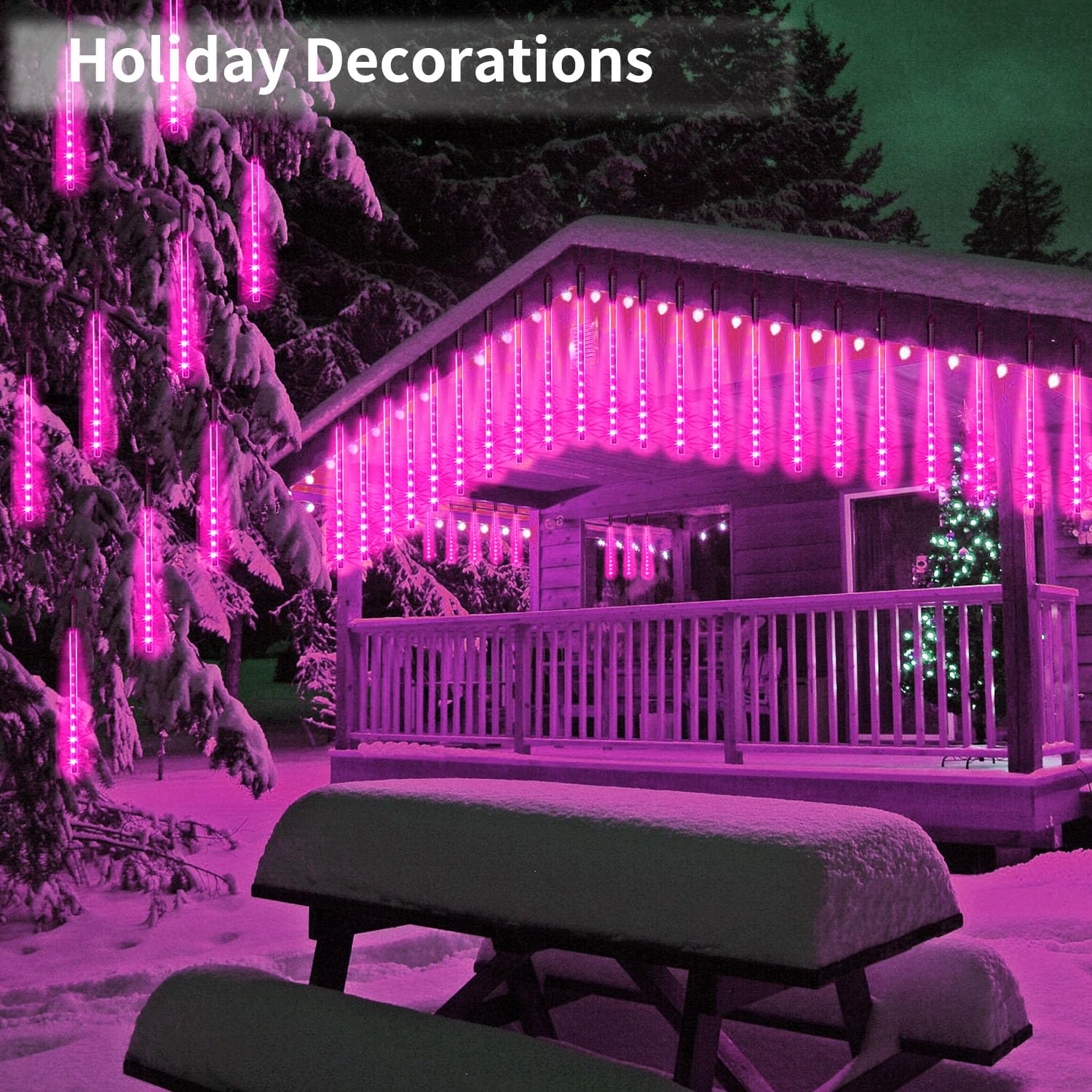 Jjgoo ?2 Pack? Christmas Lights Meteor Shower Rain Lights 12Inch  Totally 20 Tube 480 Leds Icicle Light Outdoor Raindrop Light For Xmas Halloween Wedding Party Tree Holiday Decoration  Pink
