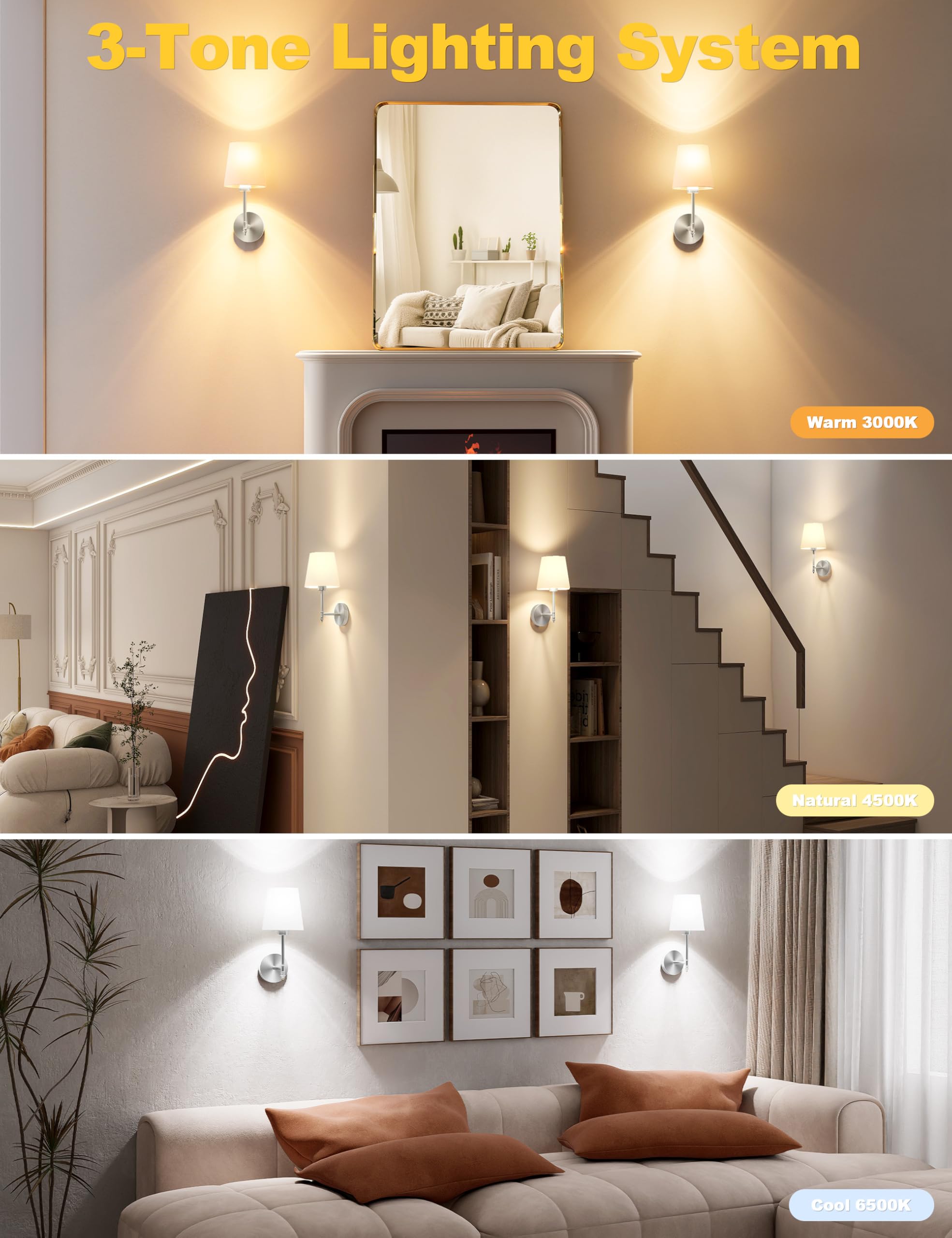 JOFIOS Battery Operated Wall Sconce Set of 2, 14.5in Silver Metal, Dimmable Detachable Bulbs, Remote Control, 10 Colors, Model JFS613