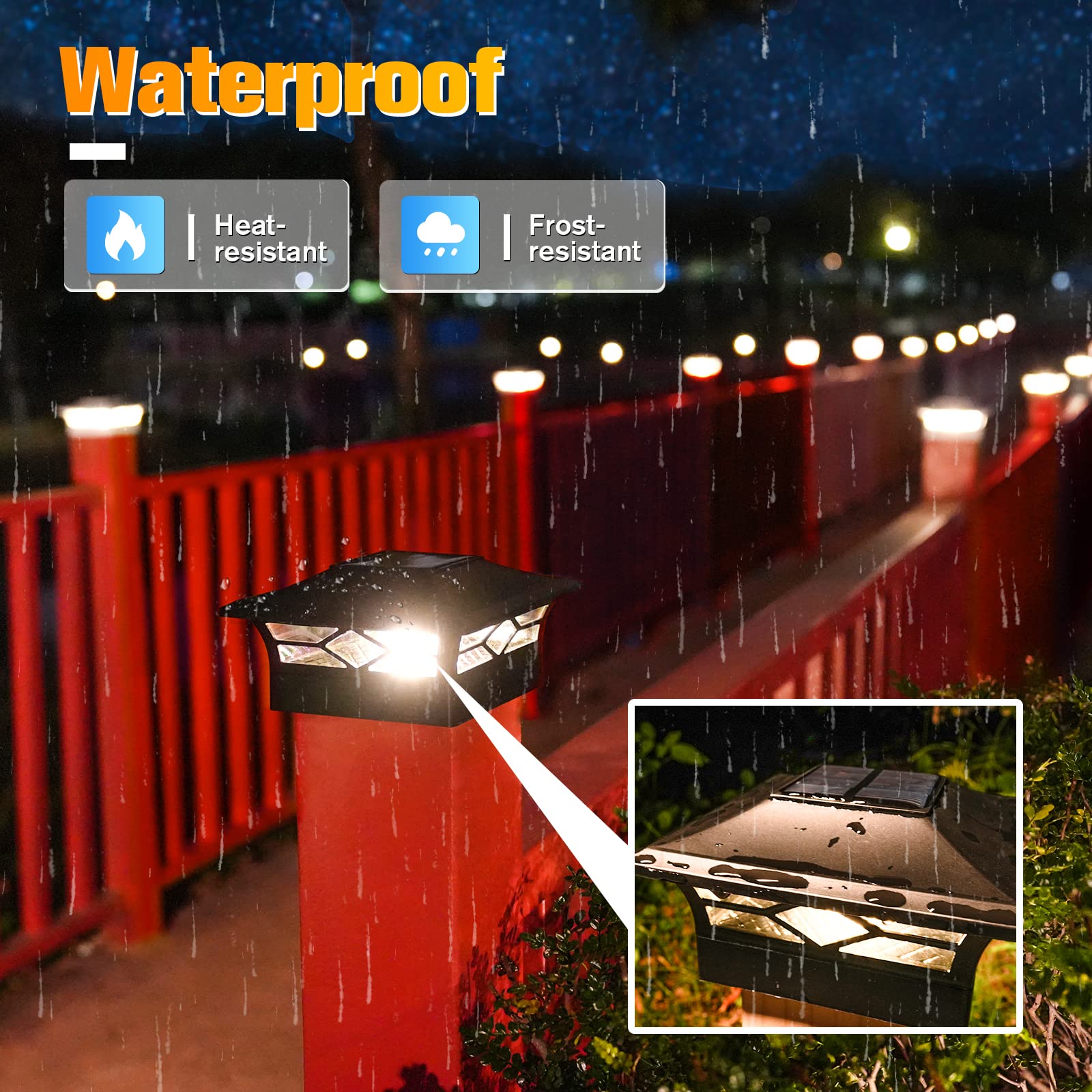 VOLISUN Solar Post Cap Lights: 2 - Pack Outdoor Deck Post Cap Lights Black for Dock Fence Waterproof 2 Color Modes,4x4/6x6 Woode