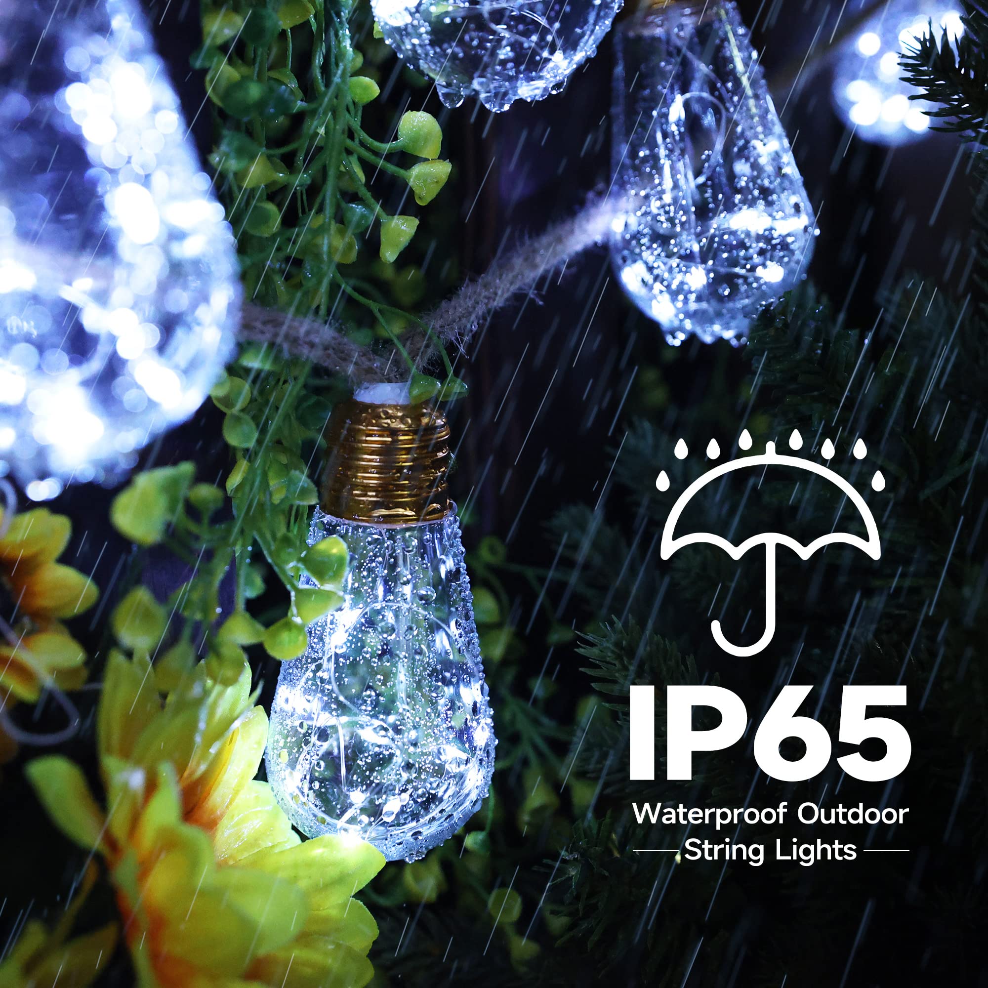 Solar Outdoor String Lights, 20Ft Vintage Rope Hemp Solar Patio Lights, Waterproof White Solar Powered String Lights With 8 Mode