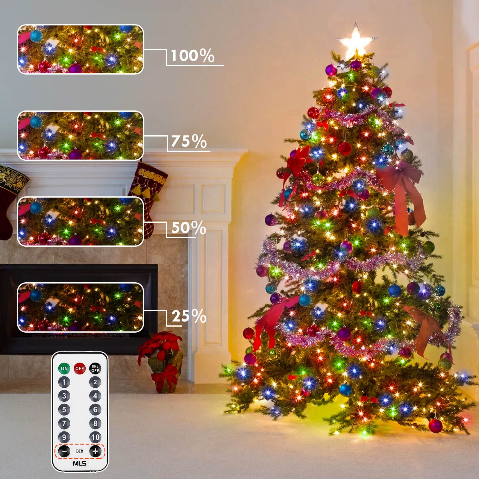 YIQU 82FT 200 LED Color Changing Christmas String Lights, Waterproof, Remote & Timer, 9 Modes, Cool White & Multicolor