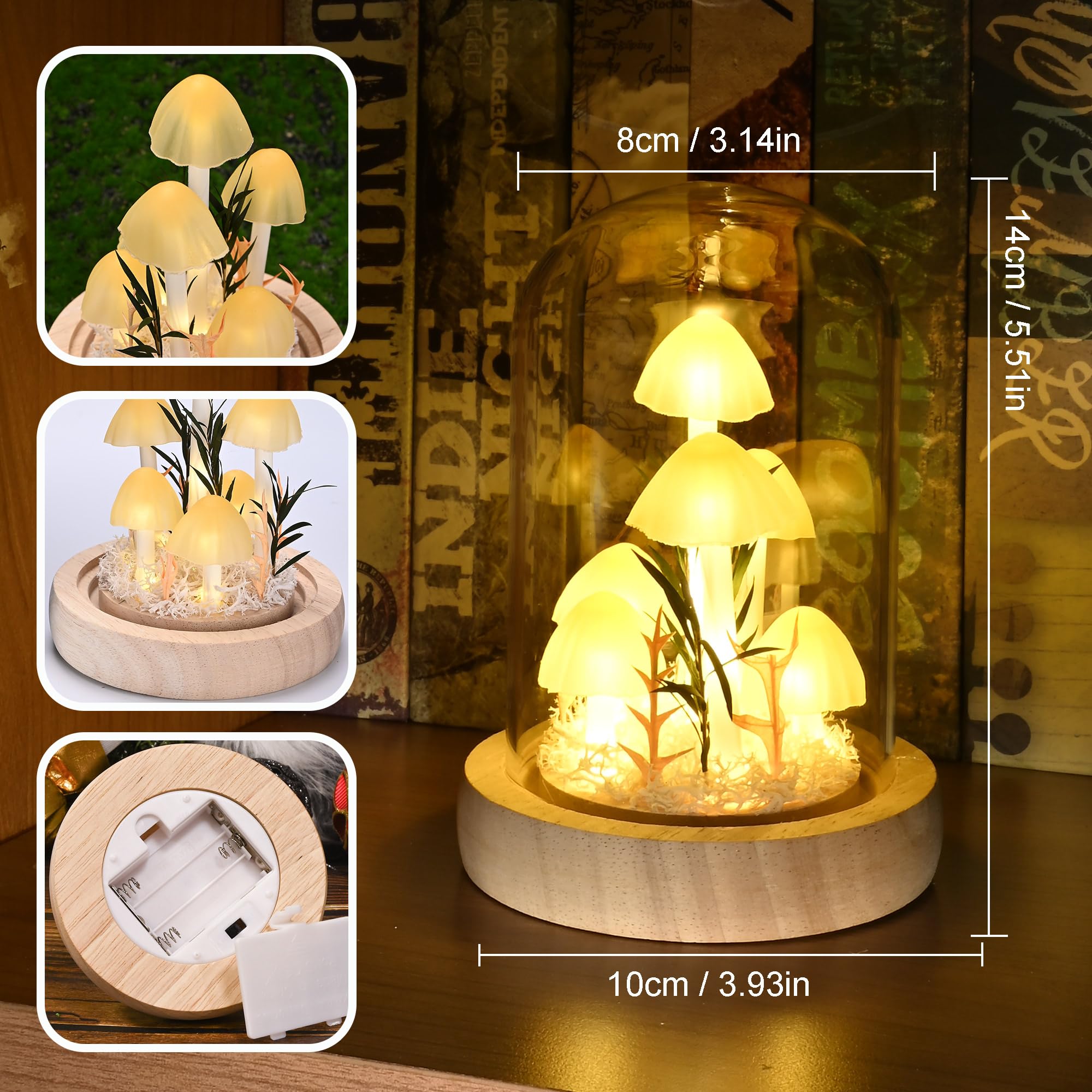 Quelien Christmas Mushroom Lamp In Glass Dome Mushroom Gifts For Women - Warm White Led Night Light For Bedroom Decor Unique Gifts For Women  Housewarming Birthday Decorations