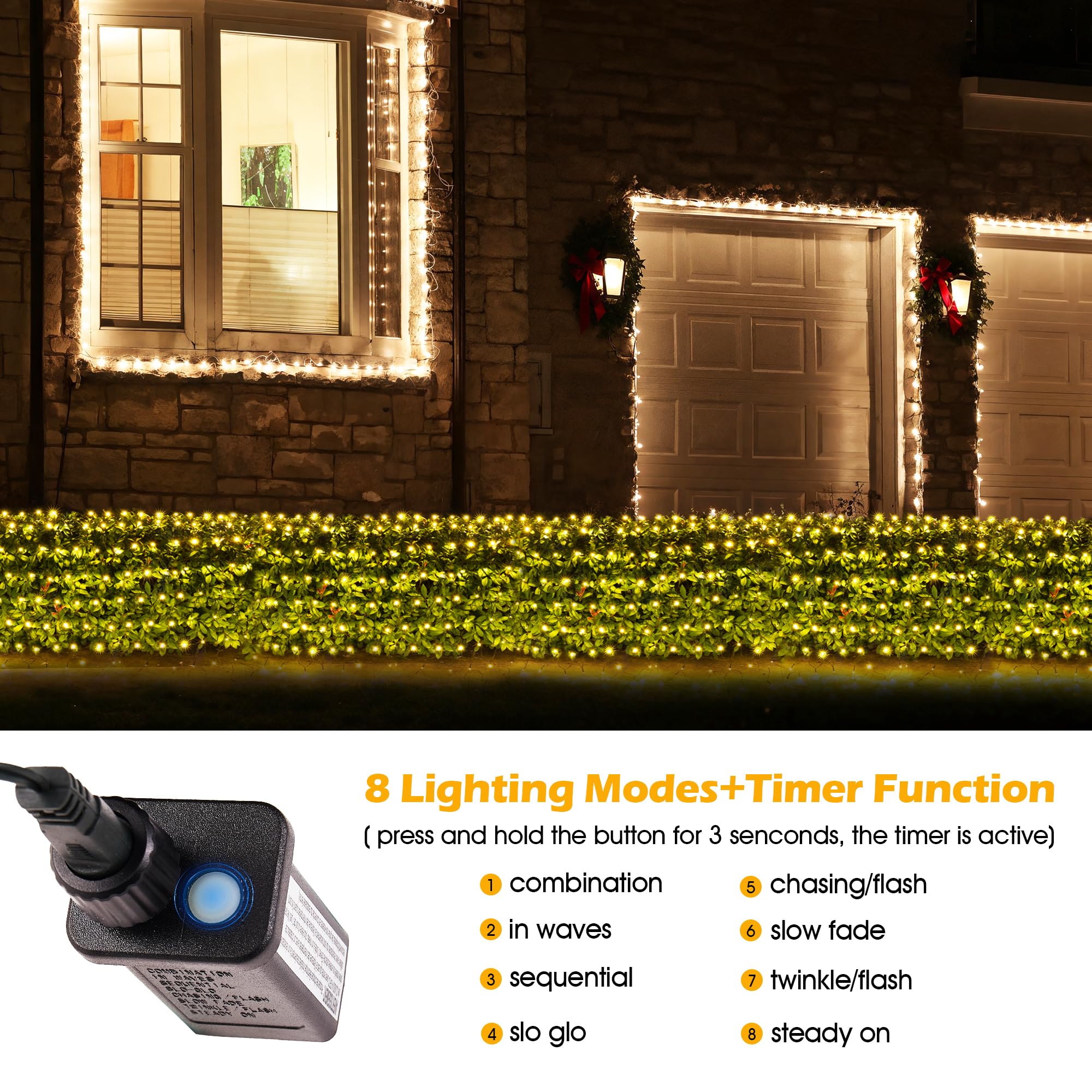 Blctec 360 Led Christmas Net Lights, 9.8X6.6Ft, Waterproof, 8 Modes, Warm White