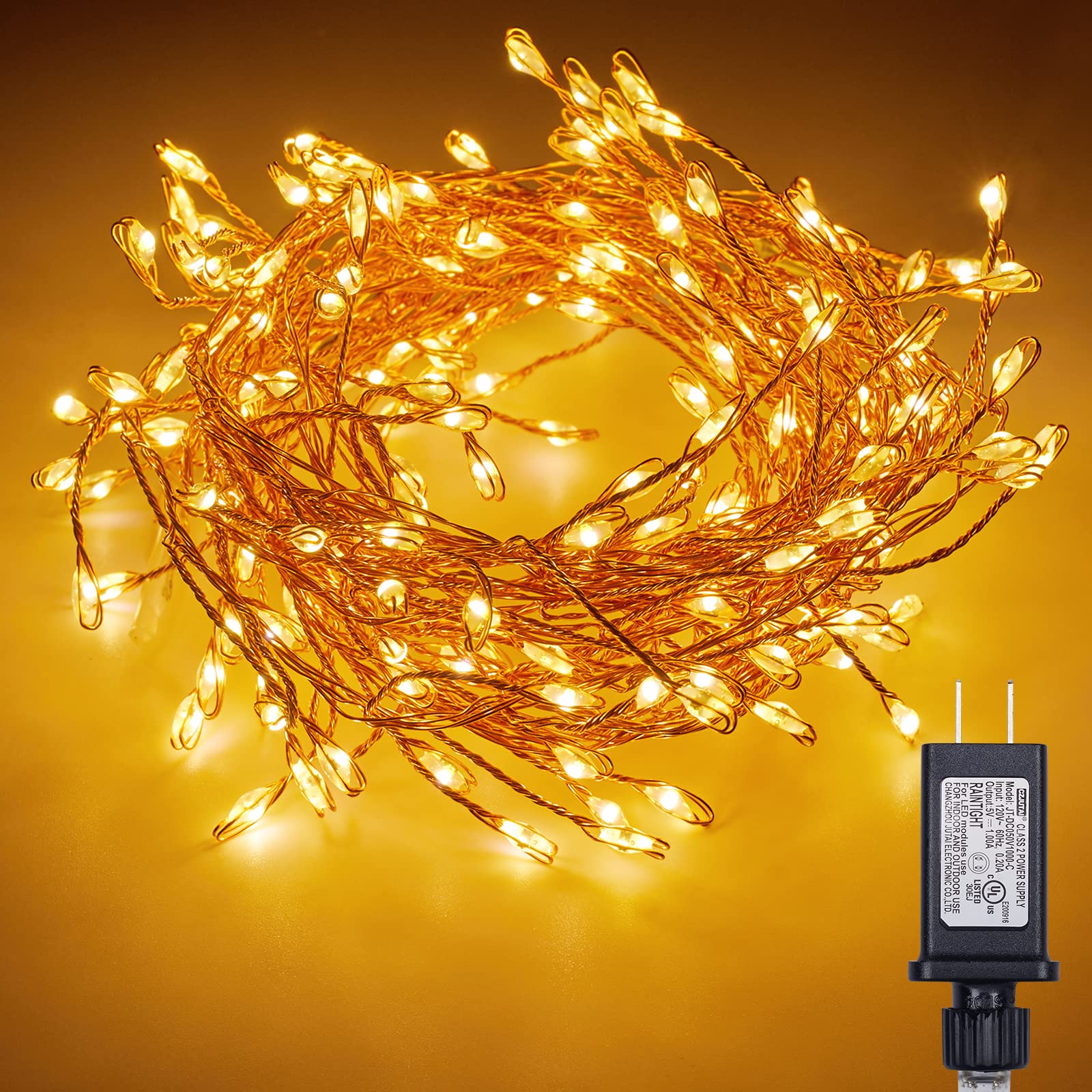 2Pcs Fairy Lights Plug in, 10Feet 200LED Copper Wire Firecracker Firefly Lights Waterproof Cluster Starry String Lights for Ceil