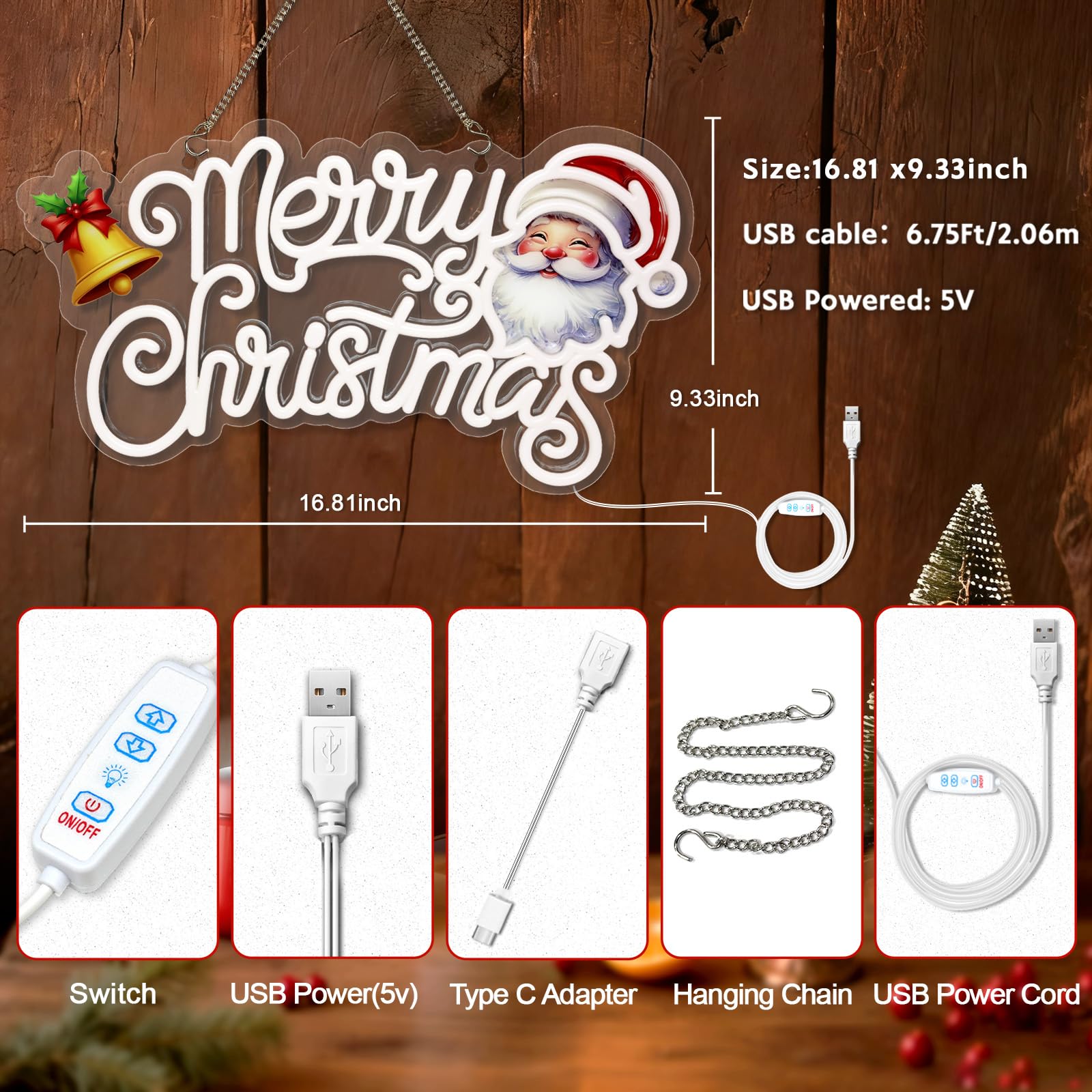 Merry Christmas Neon Sign  Christmas Led Sign Light For Wall Decor  Dimmable Switch Usb Powered Neon Sign  Art Wall Decorative Night Light Gift For Home Indoor Party Kids Bedroom Window Bar Pub Club