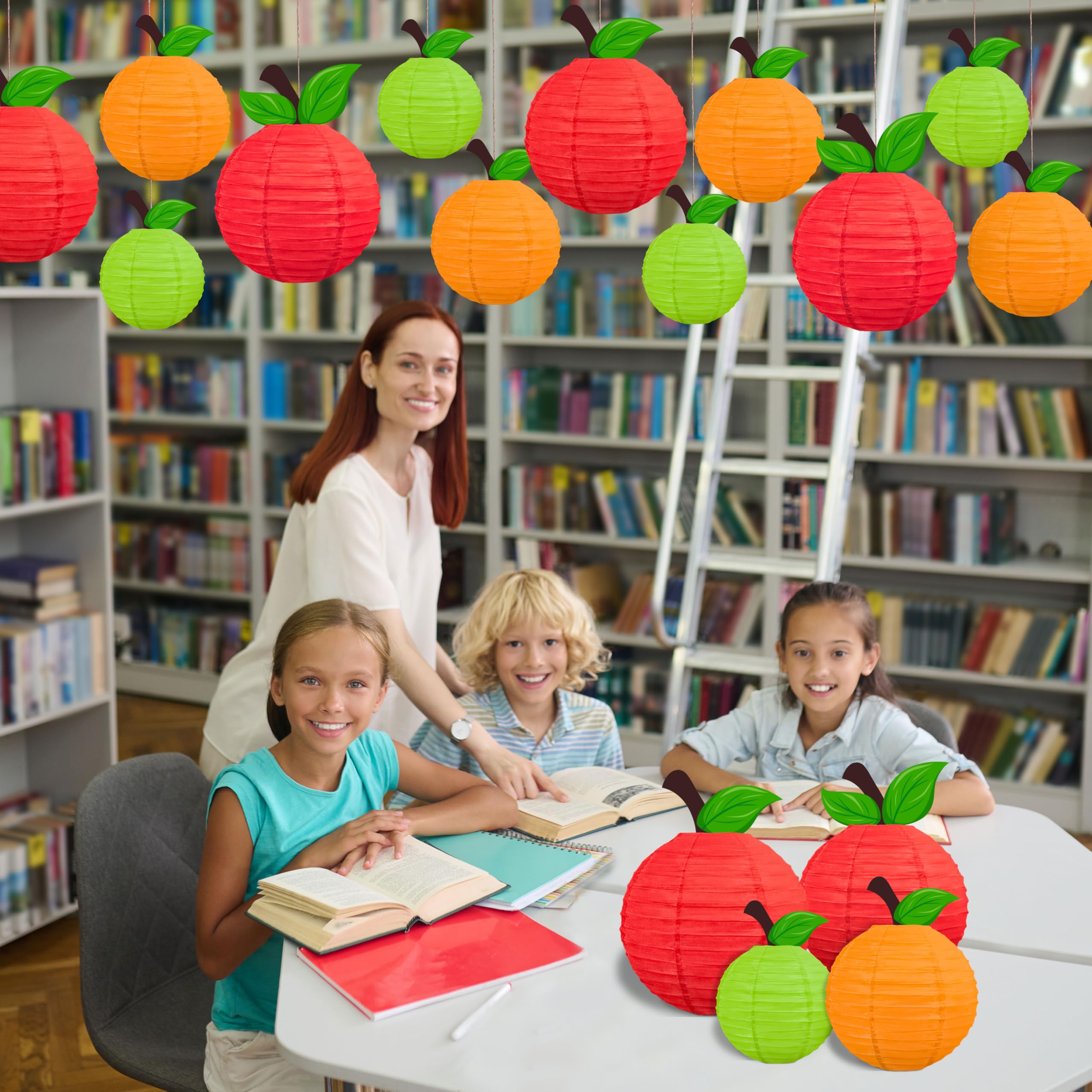 15Pcs Classroom Decor Apple-Shaped Paper Lanterns Back To School Decorations Hanging For First Day Of School Teacher Aappreciate