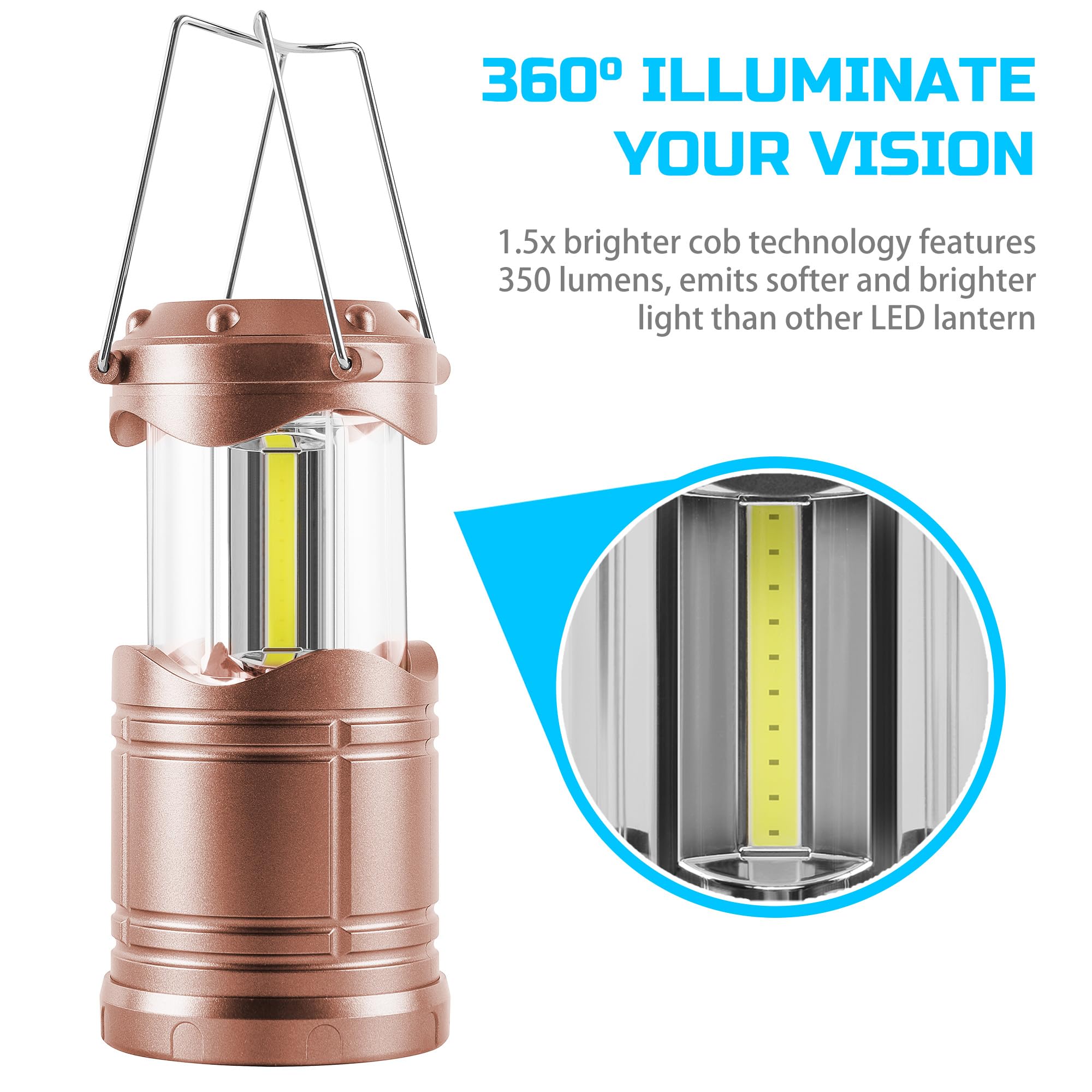 Lichamp LED Camping Lantern 4 Pack Battery Powered Flashlight Portable Collapsible Light Model B4C3 Silver Gold Rose Gold Burgundy