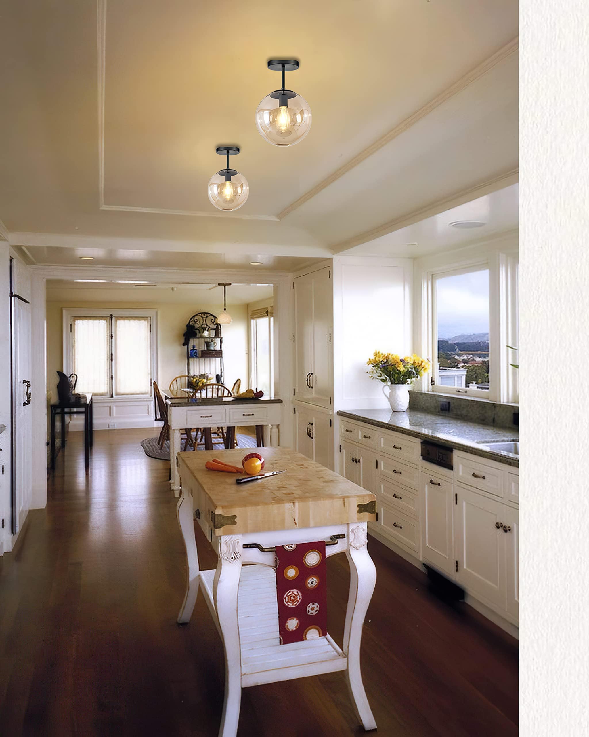 Koko&Yukina Mid Century Modern Black Globe Ceiling Light Fixture, Clear Glass, 1-Light, 6&quot;