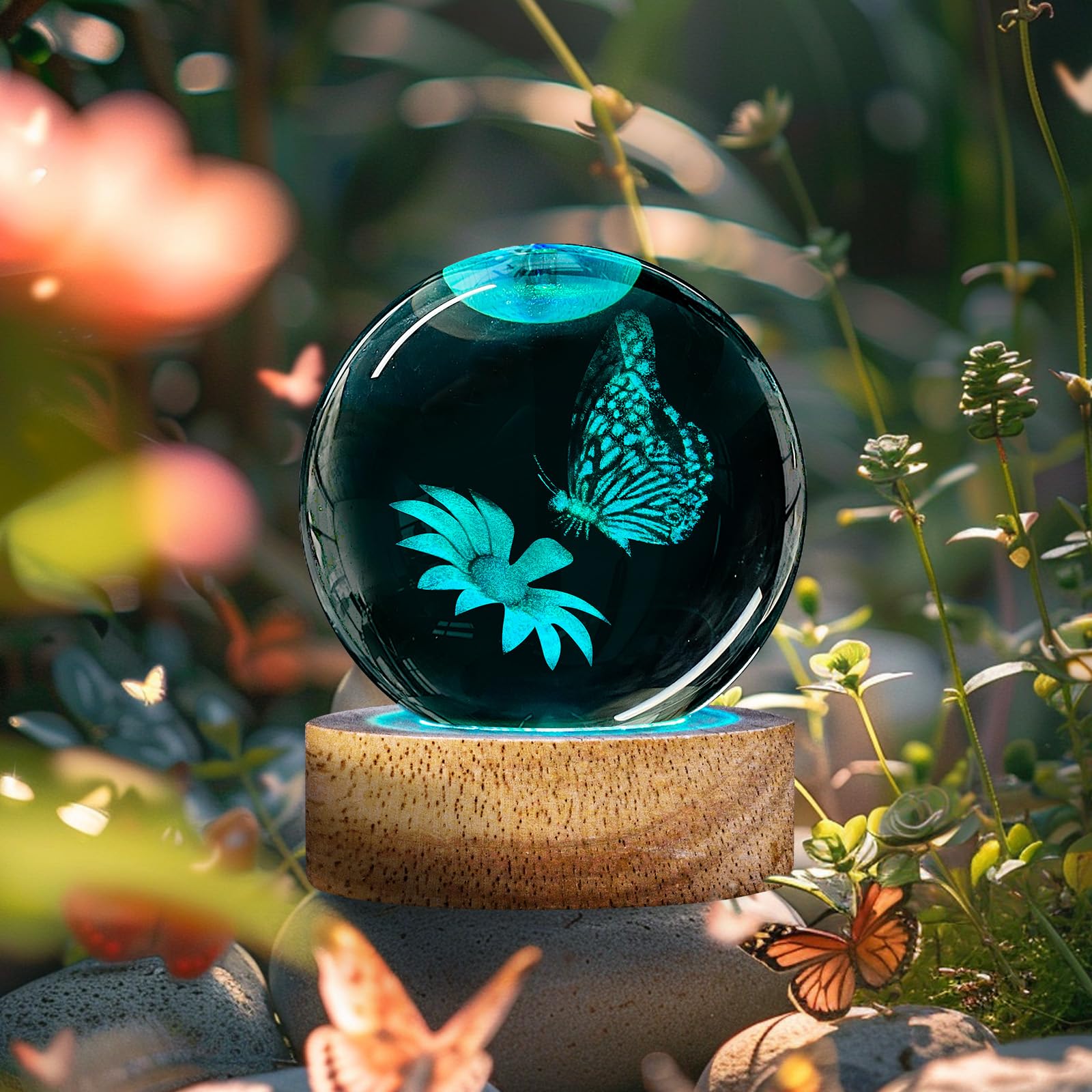 Crystal Ball Night Light - 60Mm Glass Ball With Remote, Butterfly Figurines, Perfect For Home Decor, Gifts For Women, Kids, Teen