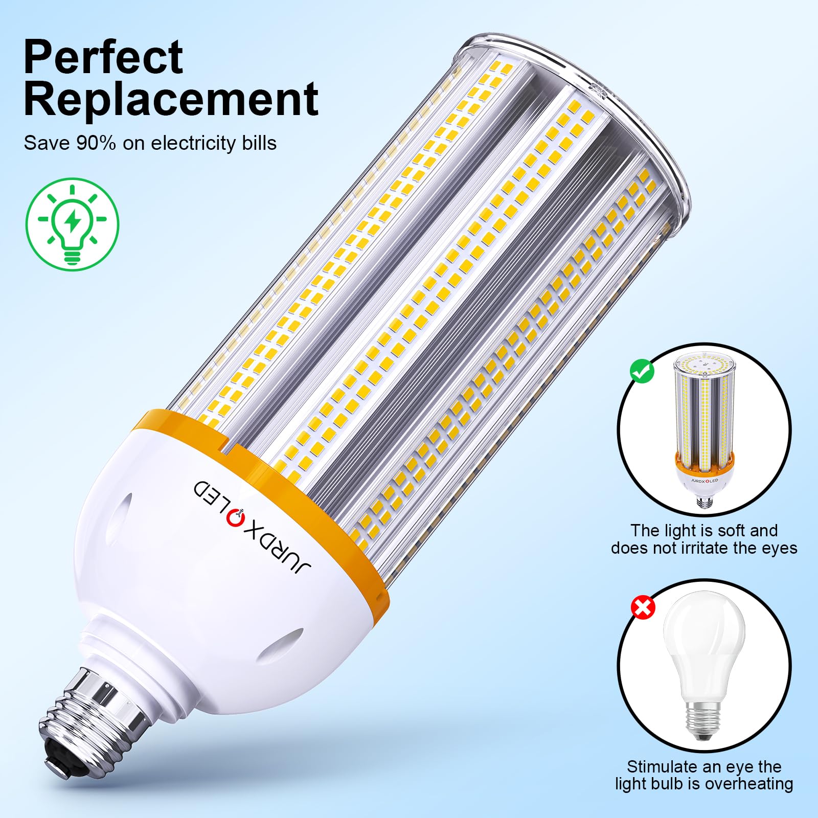 Jurdxled Light Bulbs, 30W60W80W100W120W150W300Watt Replacement Led Corn Bulb, E26 Base With E39 Adapter,13000Lm Led Light Bulb F