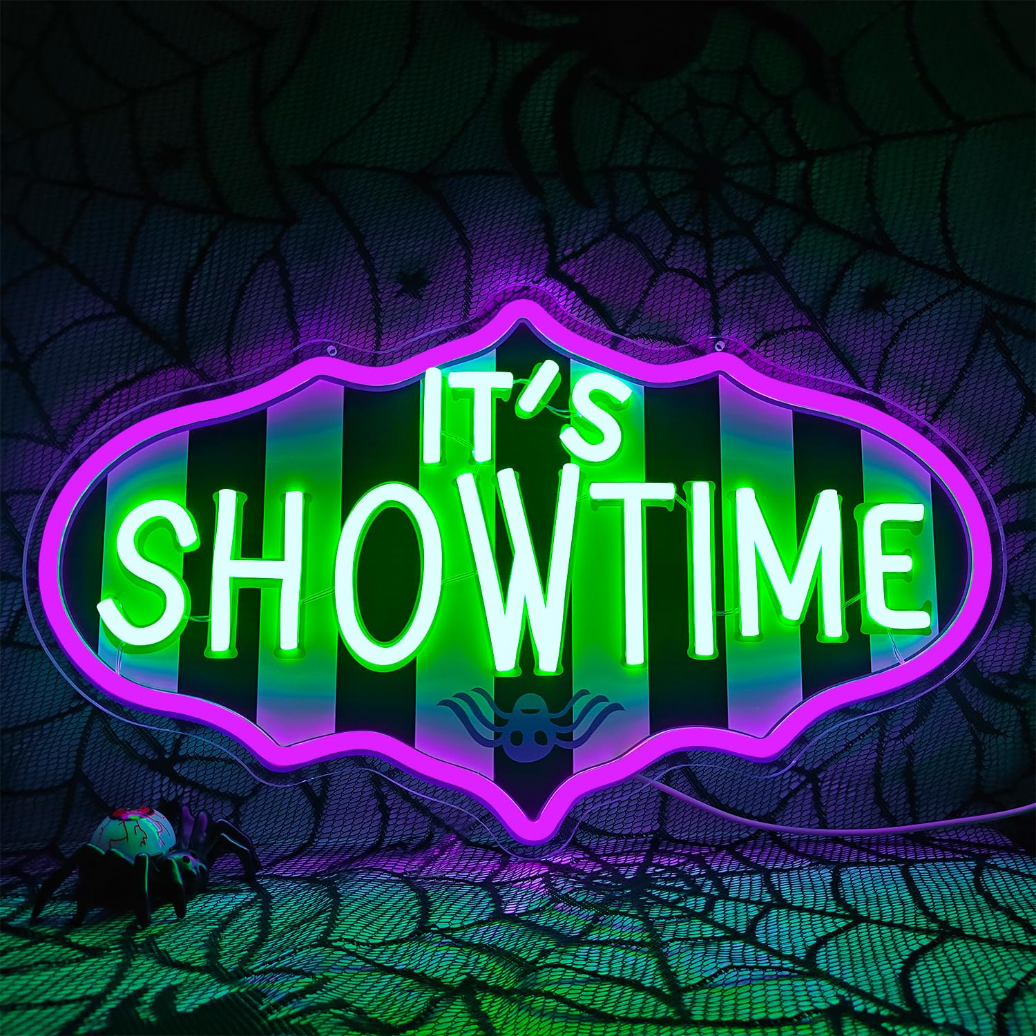 Ajoyferris Neon Sign - Its Showtime Dimmable LED Light, Green, 70.8 inches, Acrylic for Halloween Party Decor