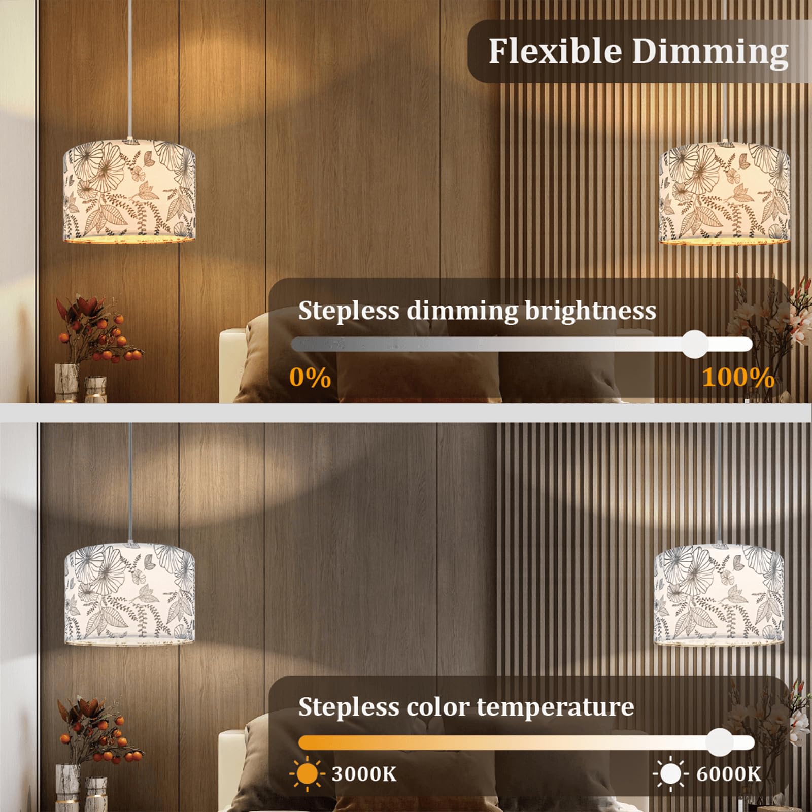 Hanging Lamp Plug In Pendant Light 2 Pack With Remote Control, 15Ft Hanging Lights With Plug In Cord Flower Lamp Shade Hanging L