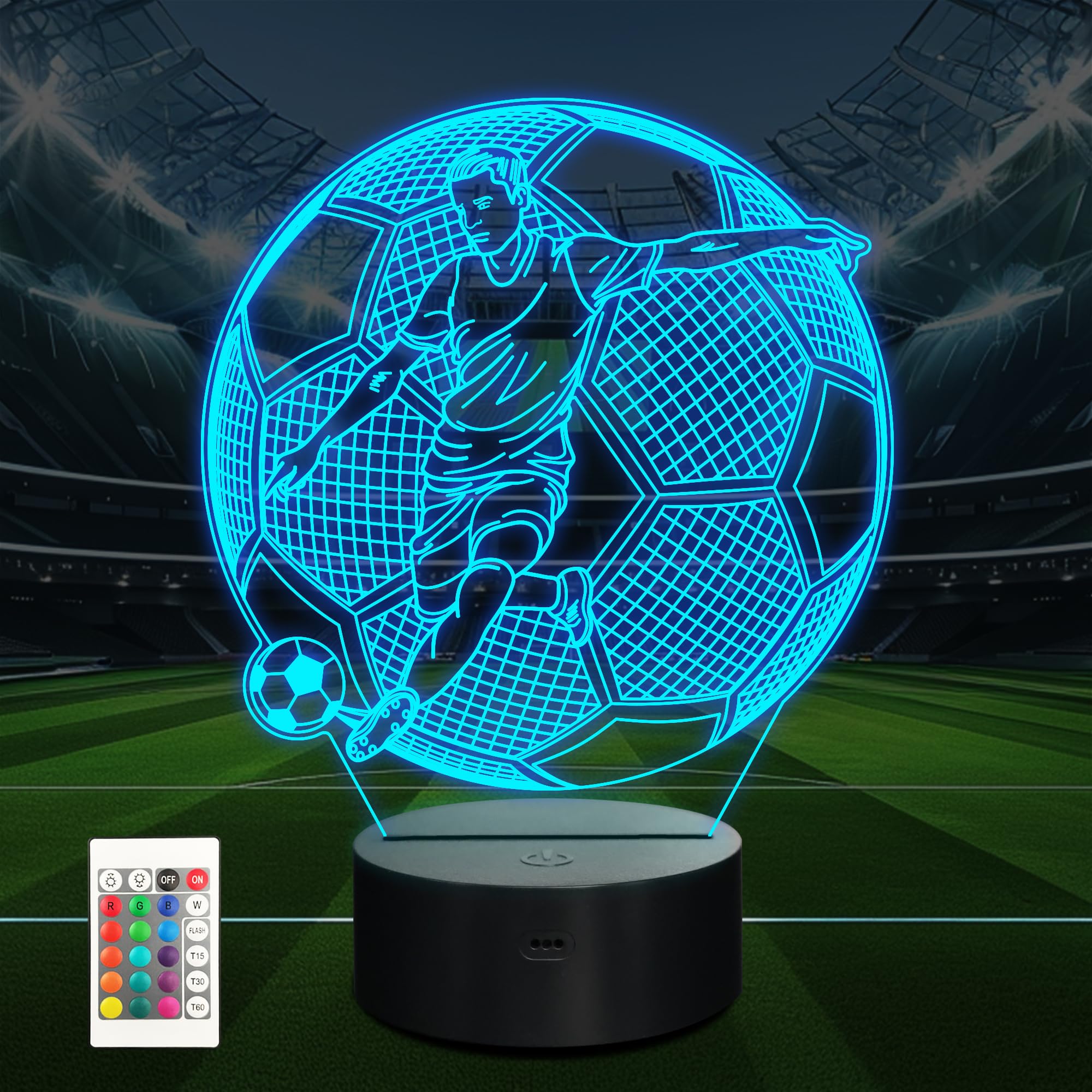 Anywin Soccer Night Lights Football Illusion Lamp 16 LED Remote Color Changing Touch Table Lights Birthday Xmas Surprise Gifts t