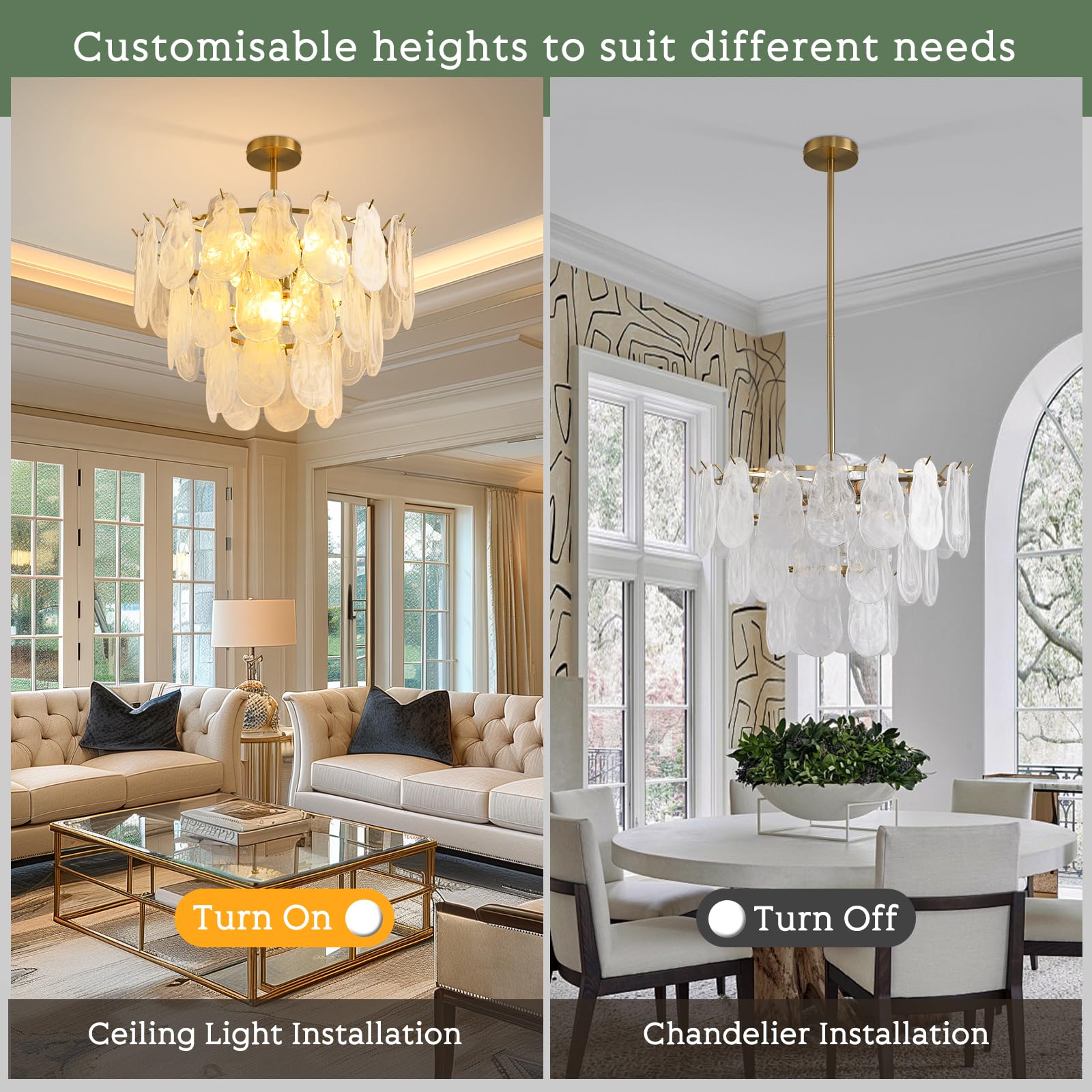 KELUOLY Modern Gold Chandelier, 23.6" Glass Pendant Light, 9-Light Crystal Fixture for Living Room, Bedroom, Dining Room (Model LW1006-J60)