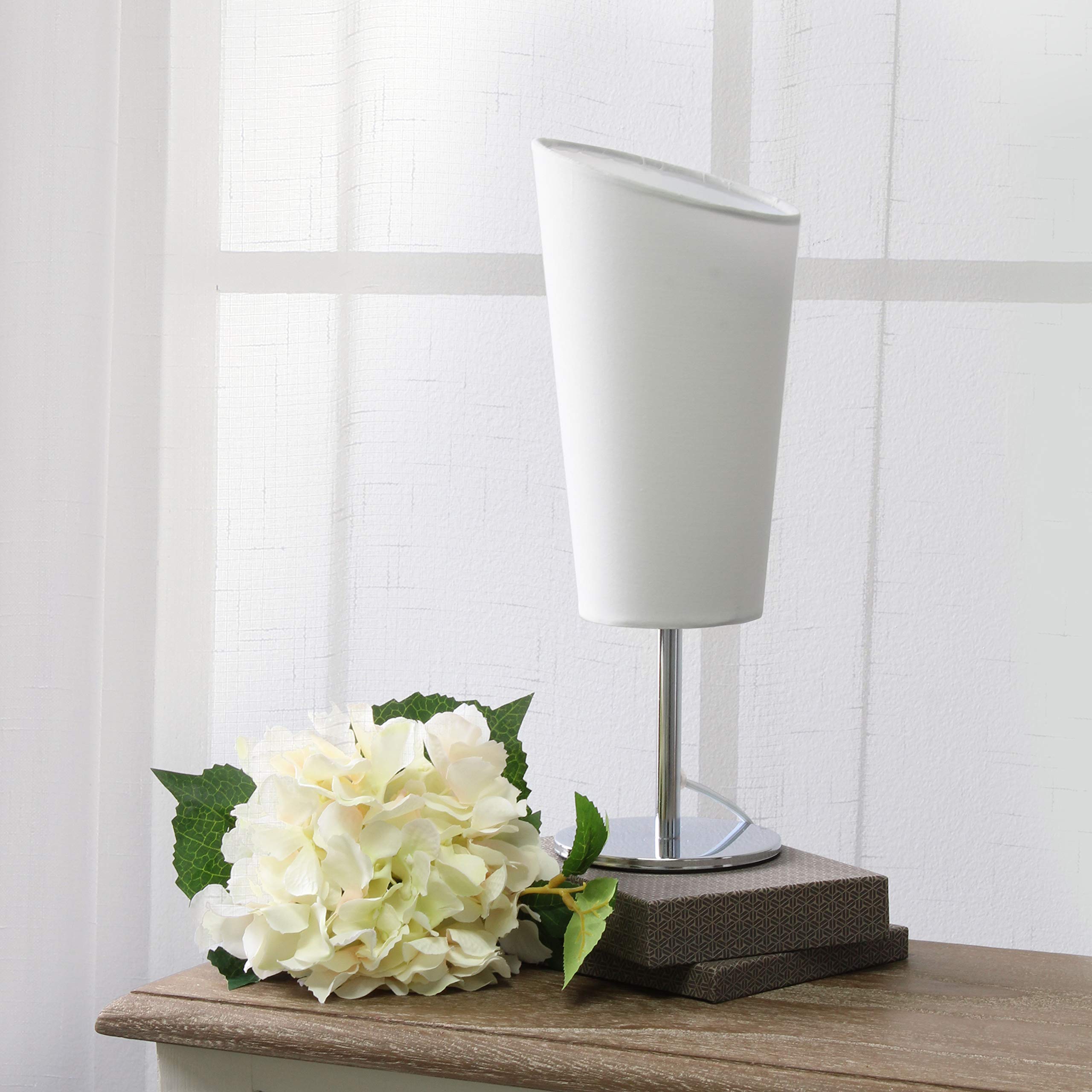 Simple Designs Lt2061-Wht Mini Table Lamp, Chrome Base, Fabric Shade, 12.6H, White