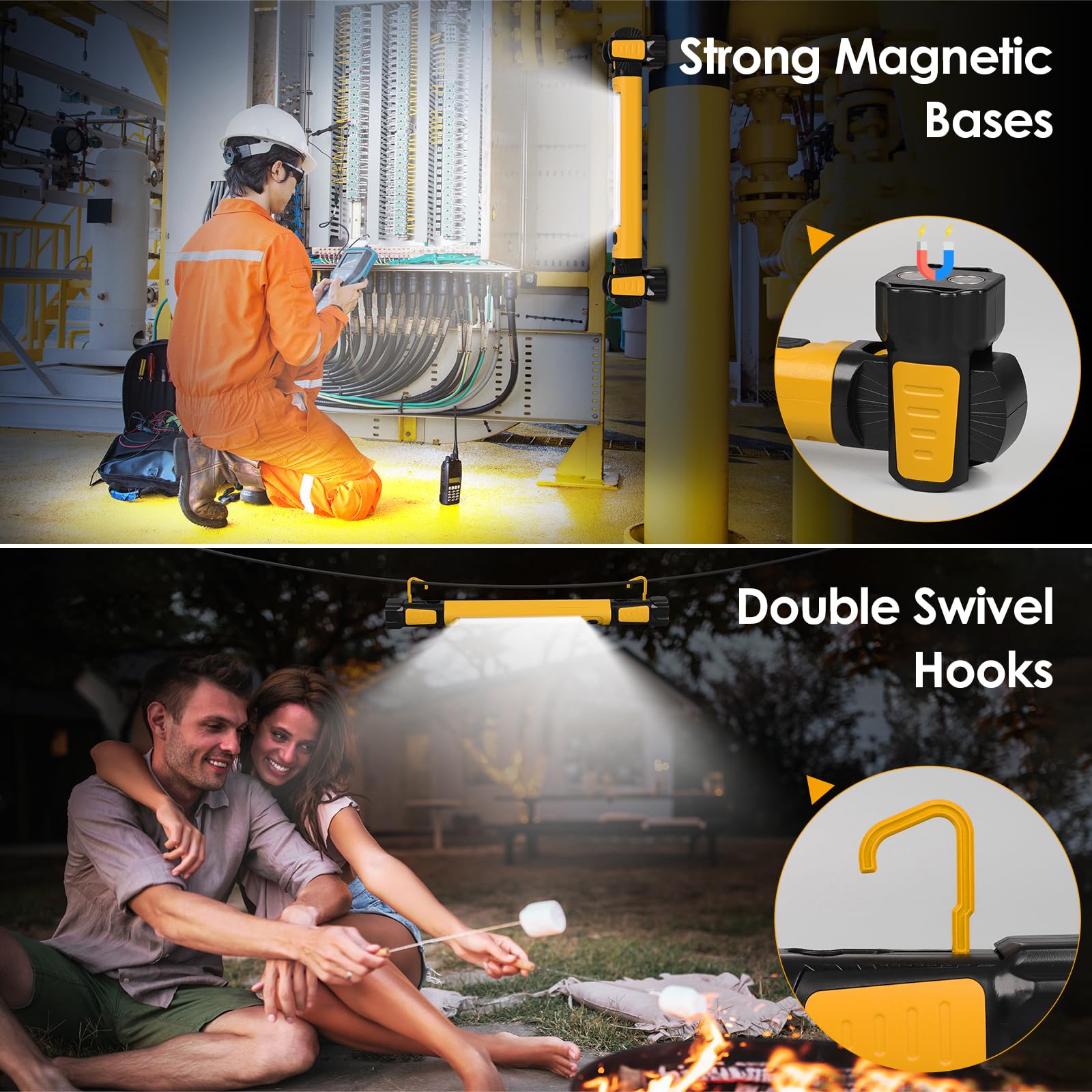 ropelux LED Work Light 2500LM 5200mAh Rechargeable Magnetic Bar - Orange, Model JF728AU, Portable for Mechanics & Garage Use