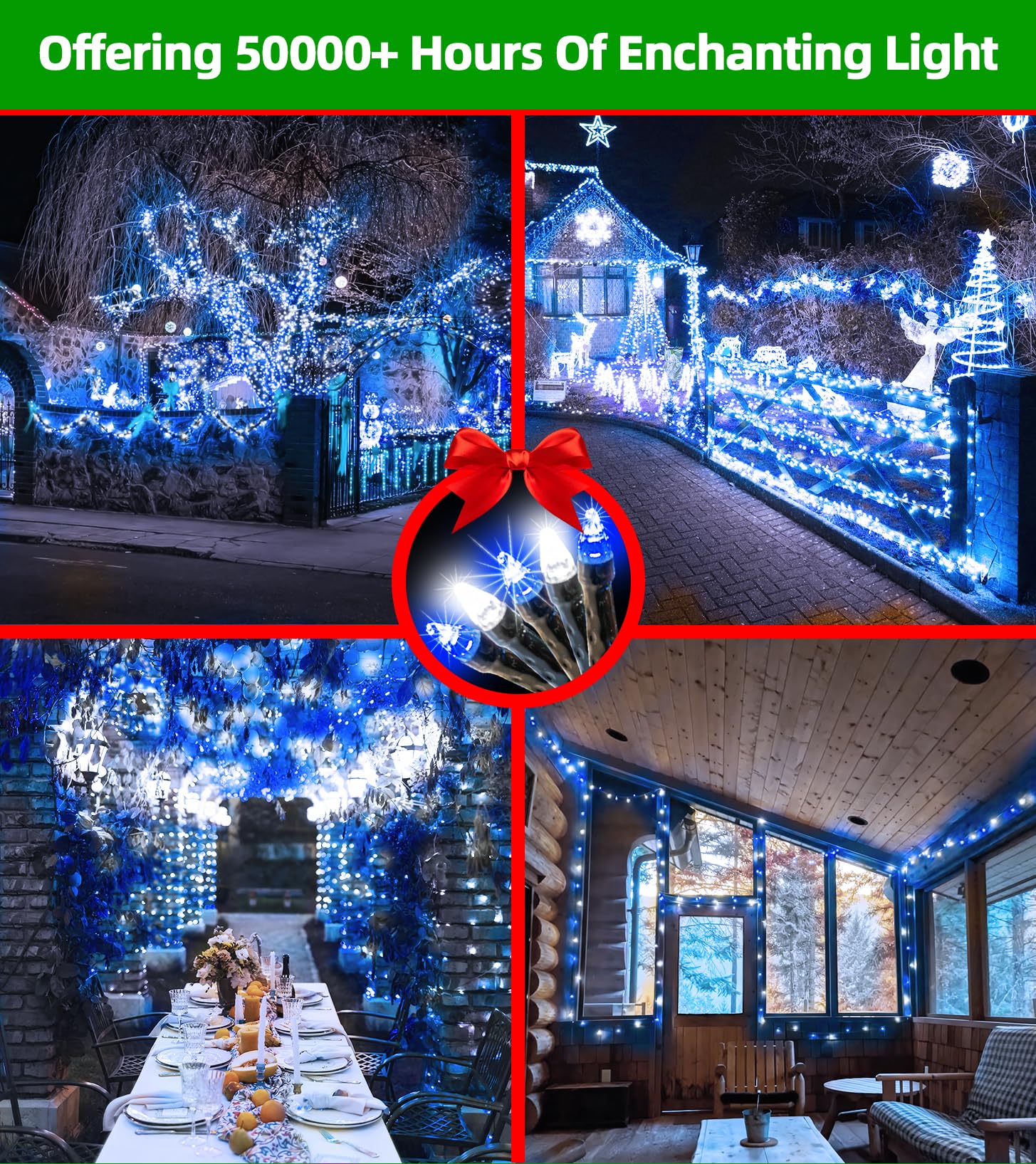 300Led Christmas Lights Outdoor Indoor Use  12 Lighting Modes 75Ft Christmas Tree Lights With Timer  Dimmable Blue Cool White Led Stringlights Waterproof For Yard Wedding Party Holiday Blue&Coolwhite