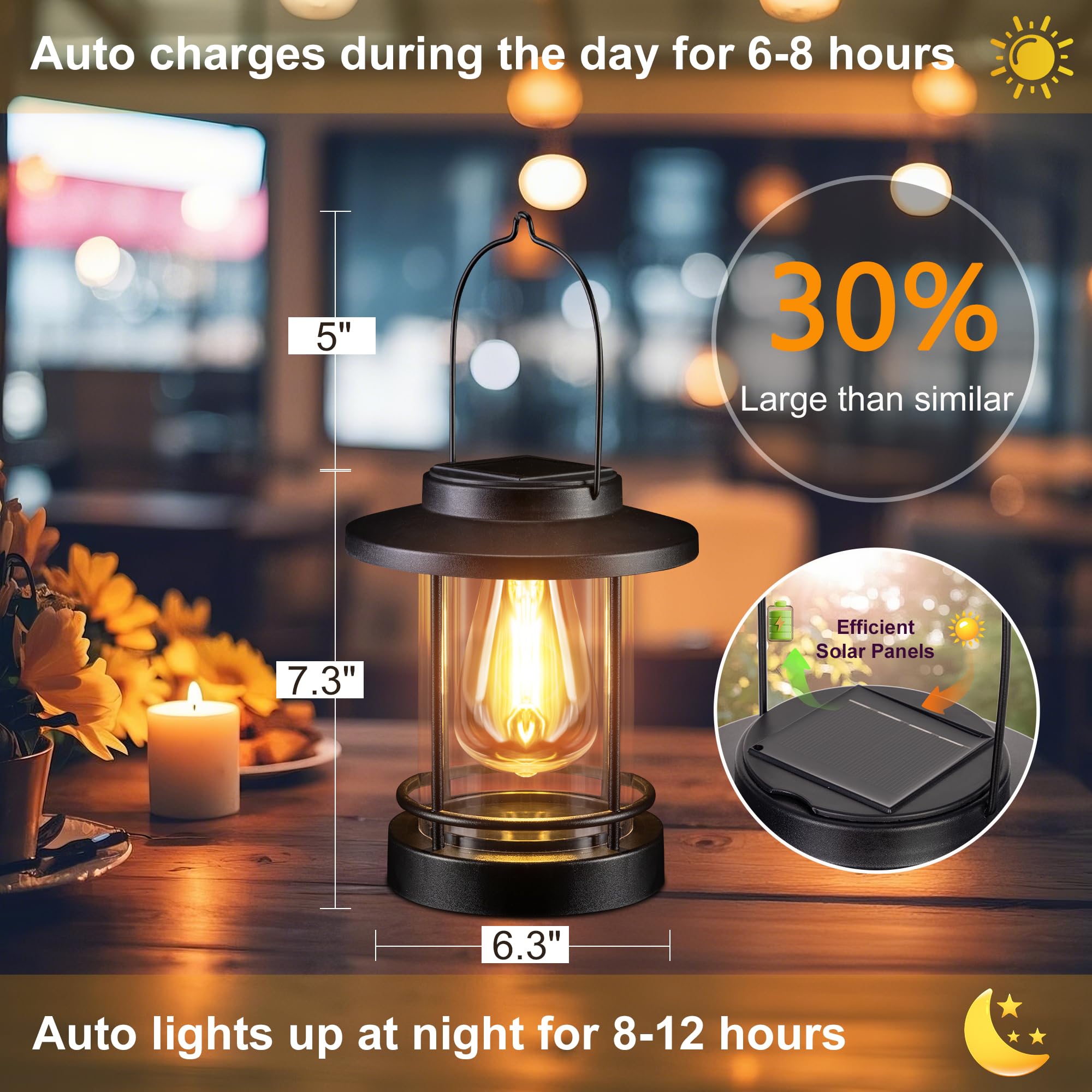 Pearlstar Hanging Solar Lanterns – Waterproof Outdoor Lights, 2 Pack, Black, Model LX1747 for Patio, Porch, Yard, Balcony