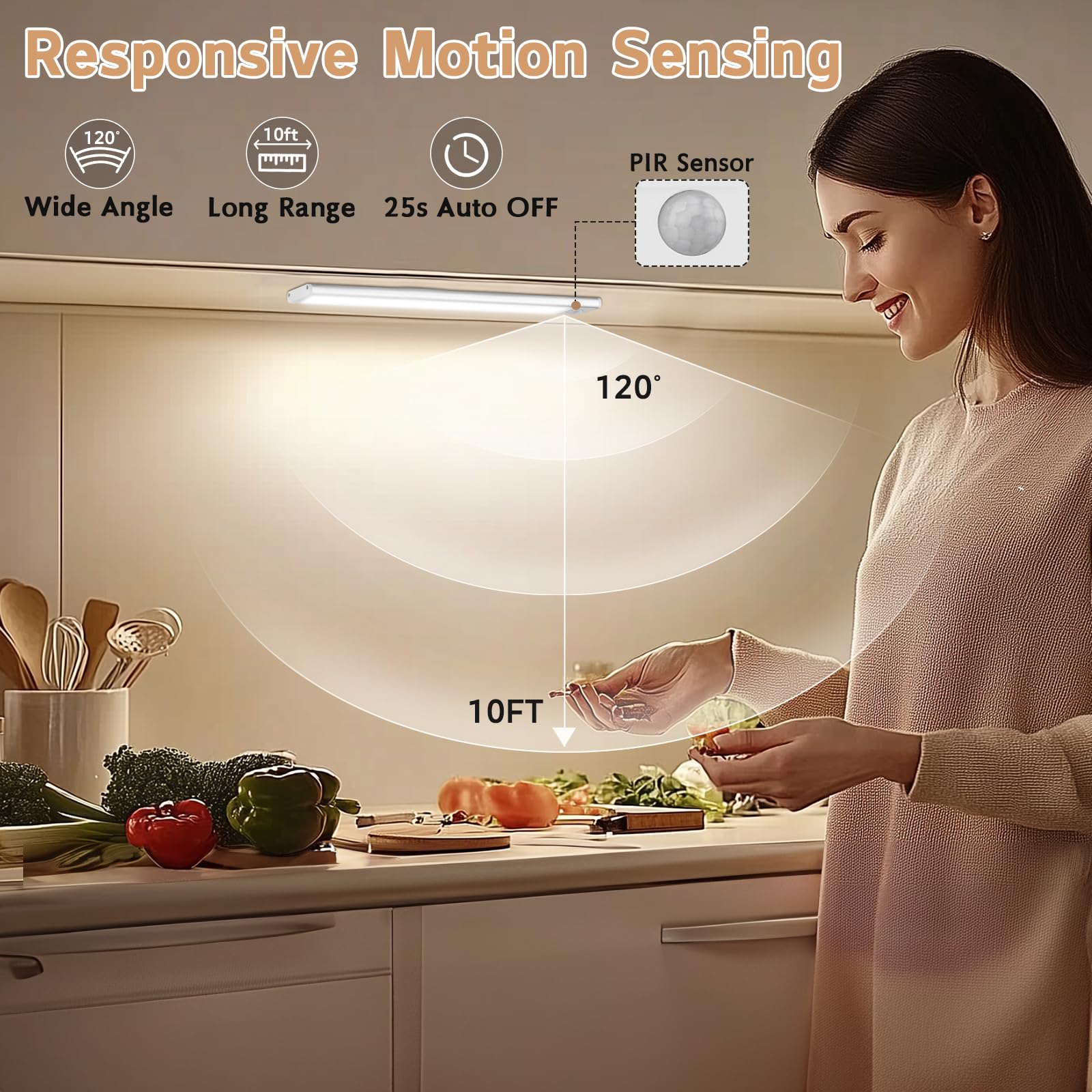 LNRYY Under Cabinet Lighting Wireless 4-Pack Motion Sensor Dimmable 12in LED Lights White/Warm/Natural