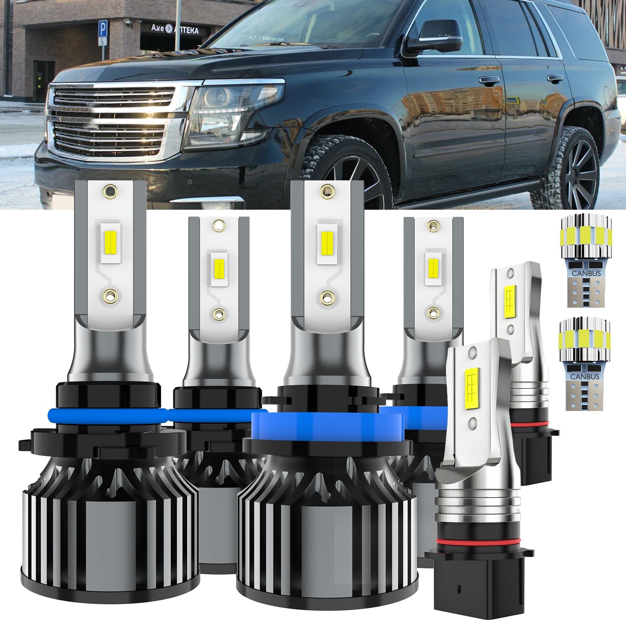 AYOTZIH Bulbs Fit For Chevy Tahoe 2016-2020, High Beams+ Low Beams+ Fog Lights+ License Plate Lights Combo, 400% Brightness 6000
