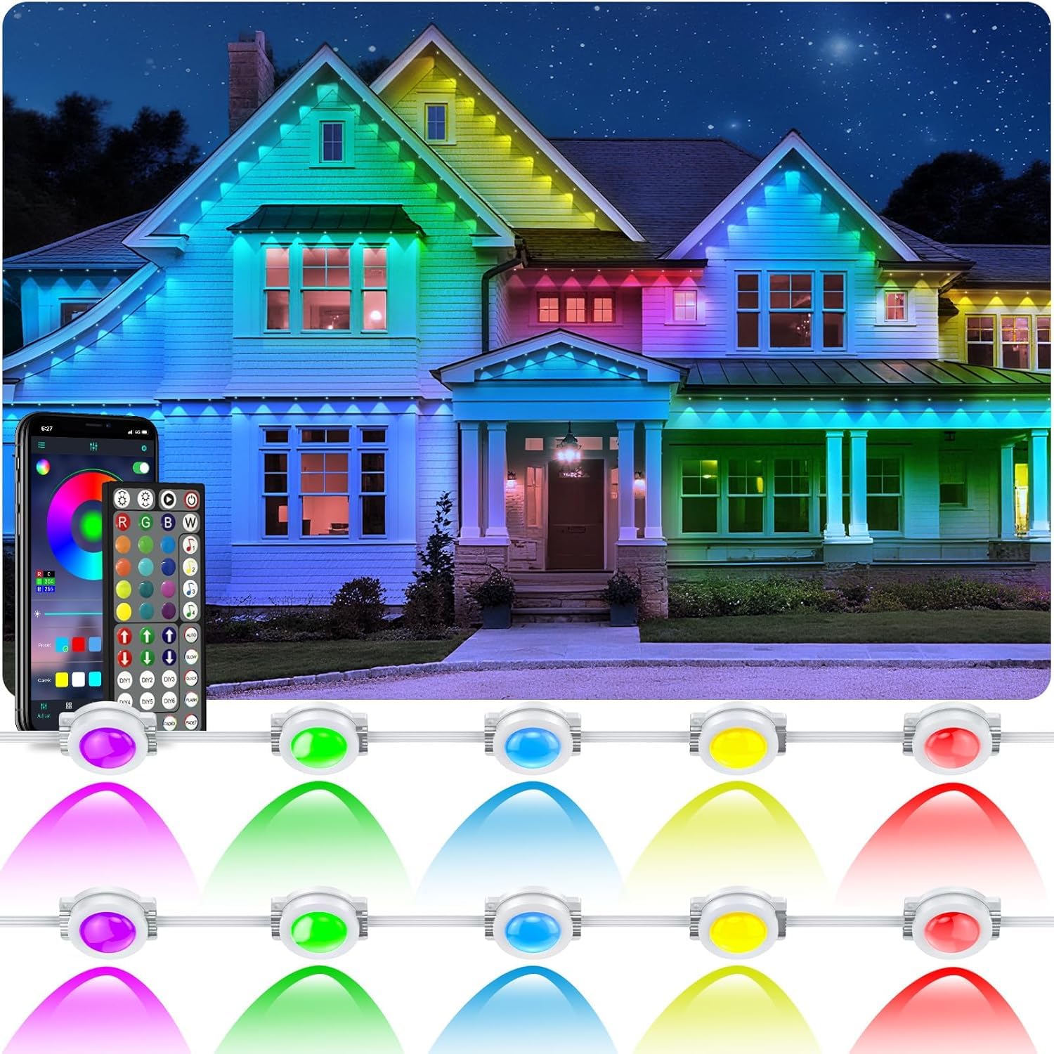 Letianpai 500Ft Permanent Outdoor Lights Rgb Eaves Lights With App Control Remote Diy Scene Modes Ip67 Waterproof Outdoors Under Eave Lighting Outdoor Light For Garden Decor