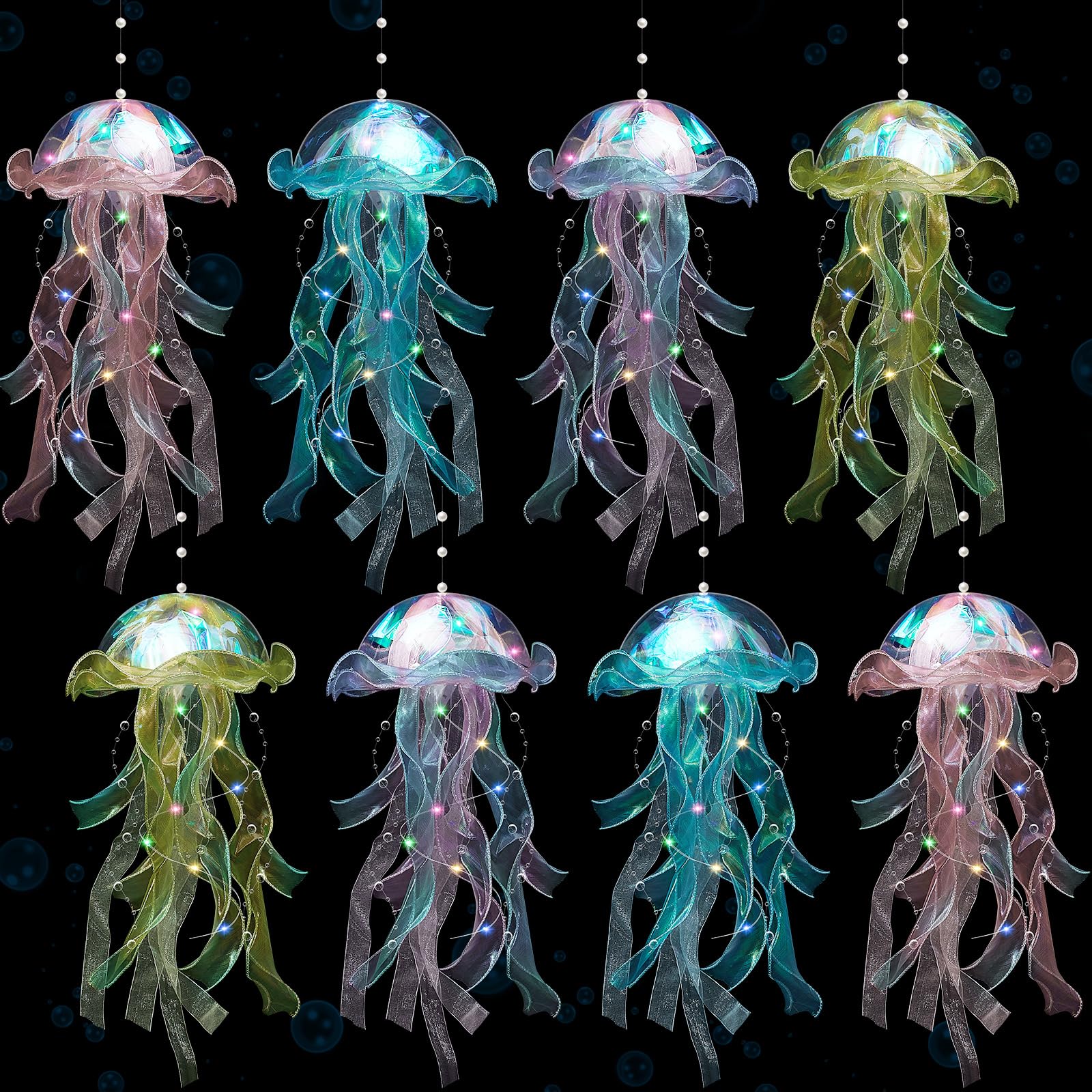 Rossesay 8 Pcs Colorful Jelly Fish Light Lamp Hanging Jellyfish Decorations LED Jellyfish Lantern for Birthday Under Sea Mermaid