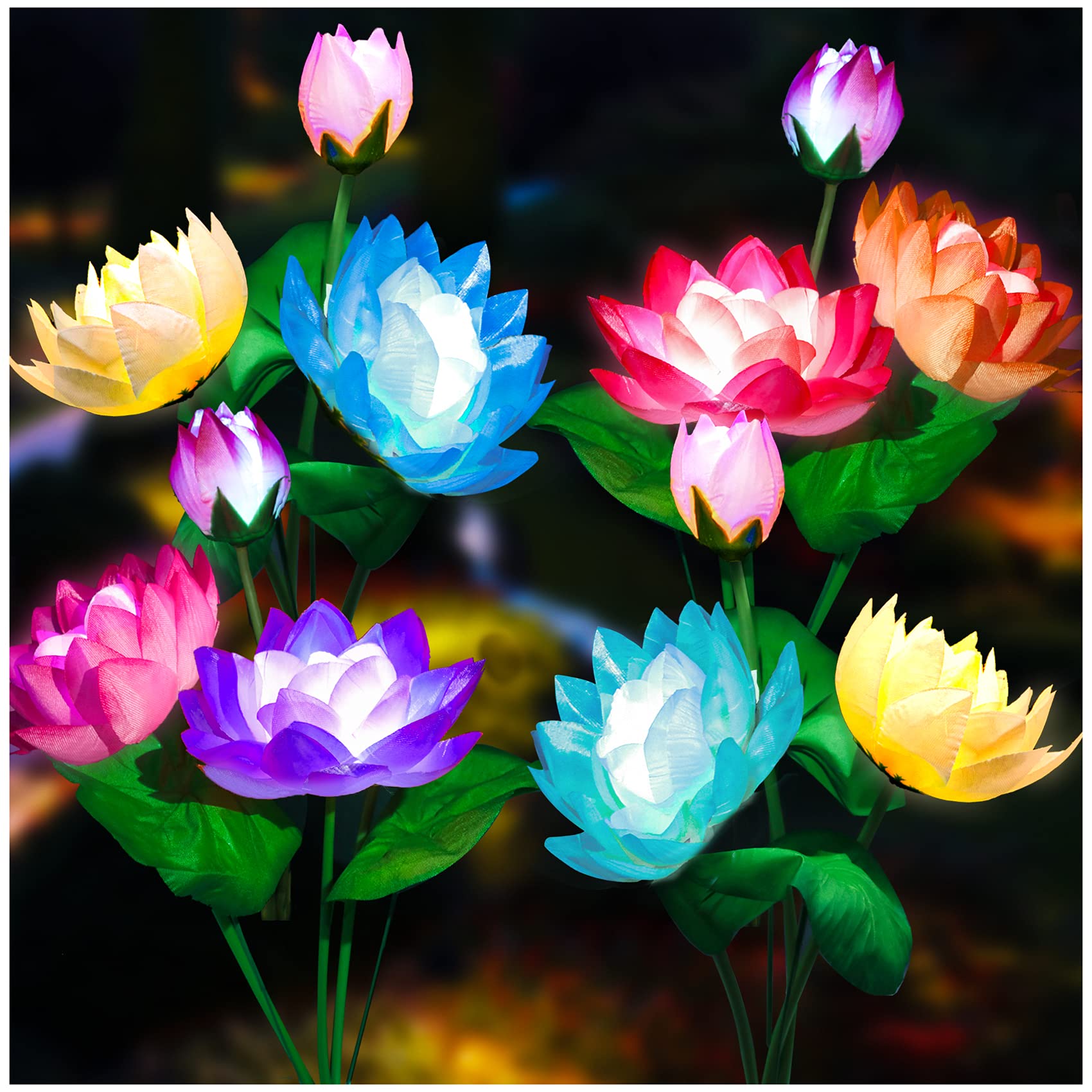 TONULAX Solar Garden Lights, 7 Color Changing Lotus Flower, 4 Pack, Multicolor, ABS Material