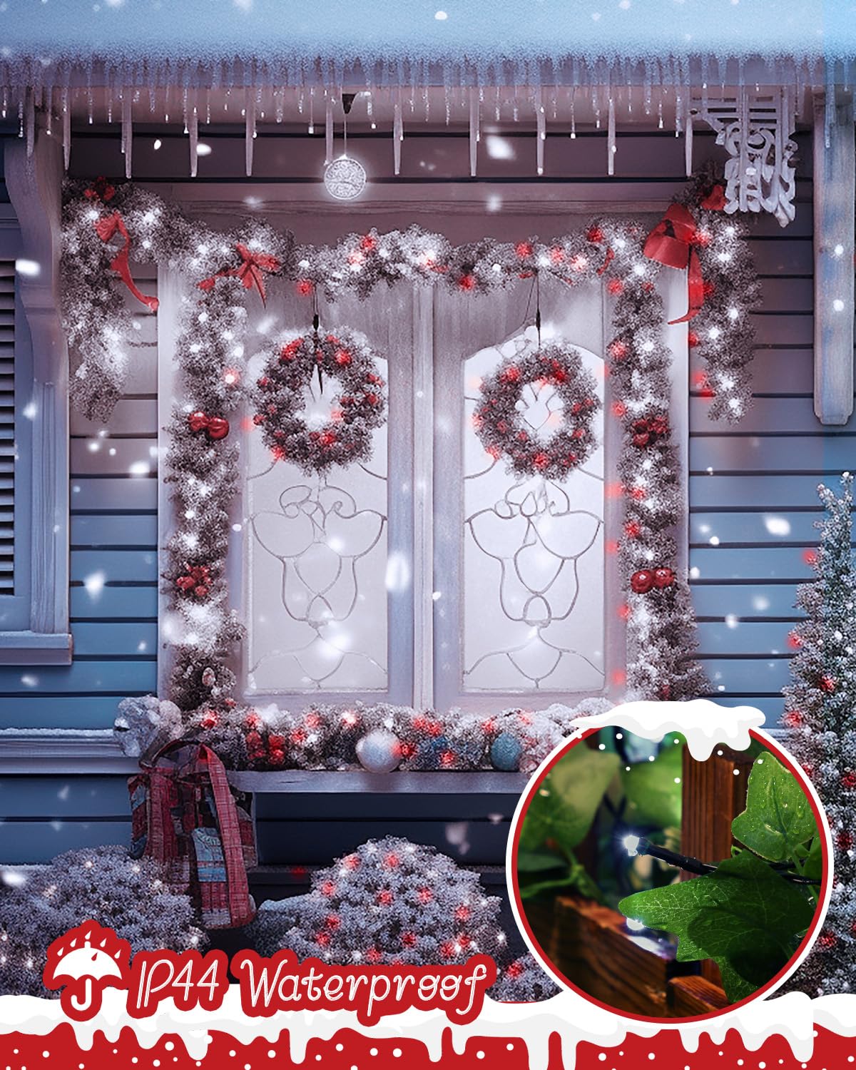 Minetom 1000 Led Christmas Tree Lights, 328 Ft Green Wire Led Decorative Fairy Lights With Remote & 8 Modes, Waterproof For Outdoor Xmas Holiday Party Garden Wedding Home Decor, Red & Cool White