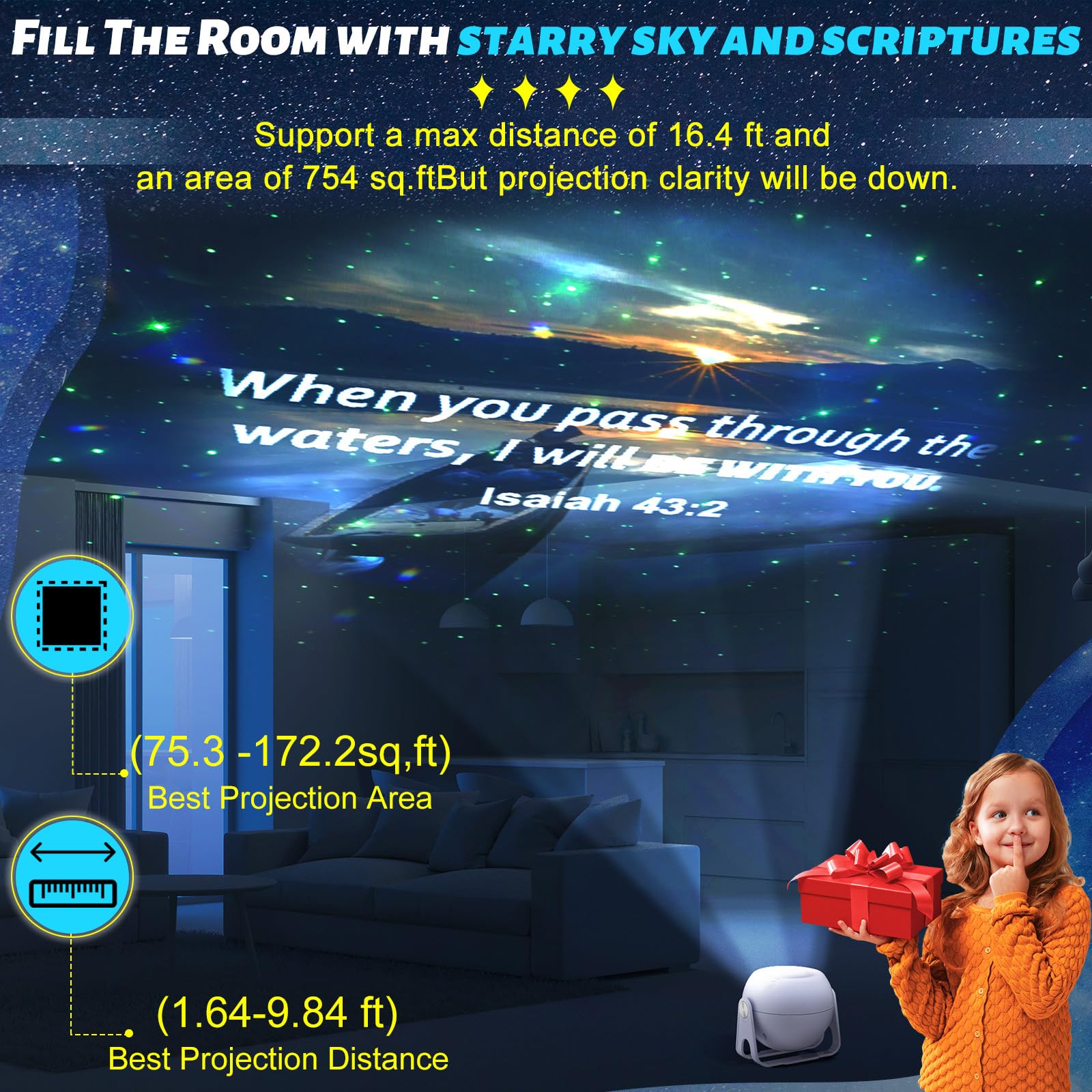 Aurelema Galaxy Projector Night Light Set with 12 Christian Discs, 4.76"x4.33"x5.04", Plastic, Red/Yellow/Blue