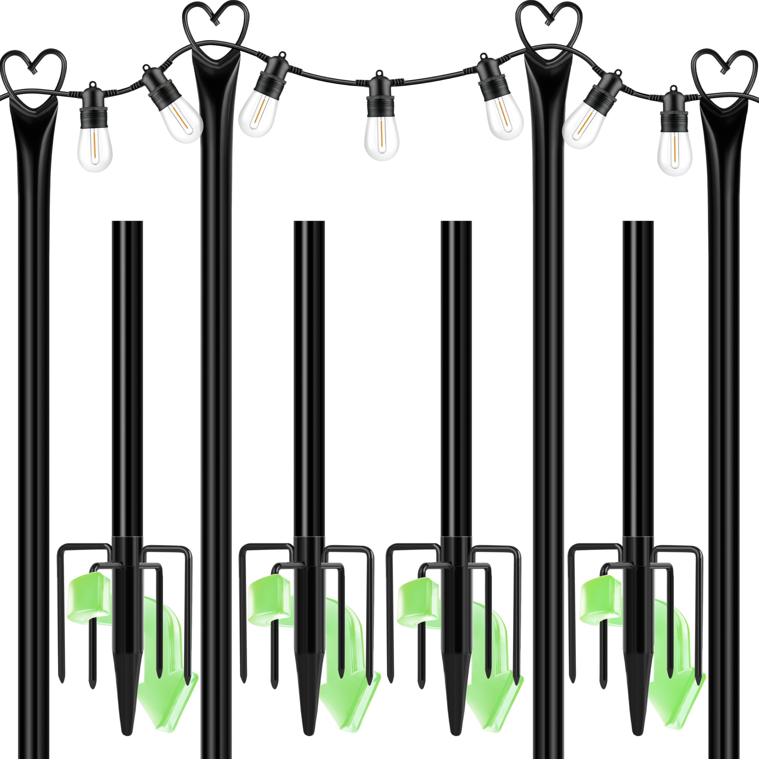 XDW-GIFTS String Light Poles with Fork for Outdoor, 4 Pack 9.8 FT Tall Metal Posts for Hanging String Lights Patio, Yard, Deck L