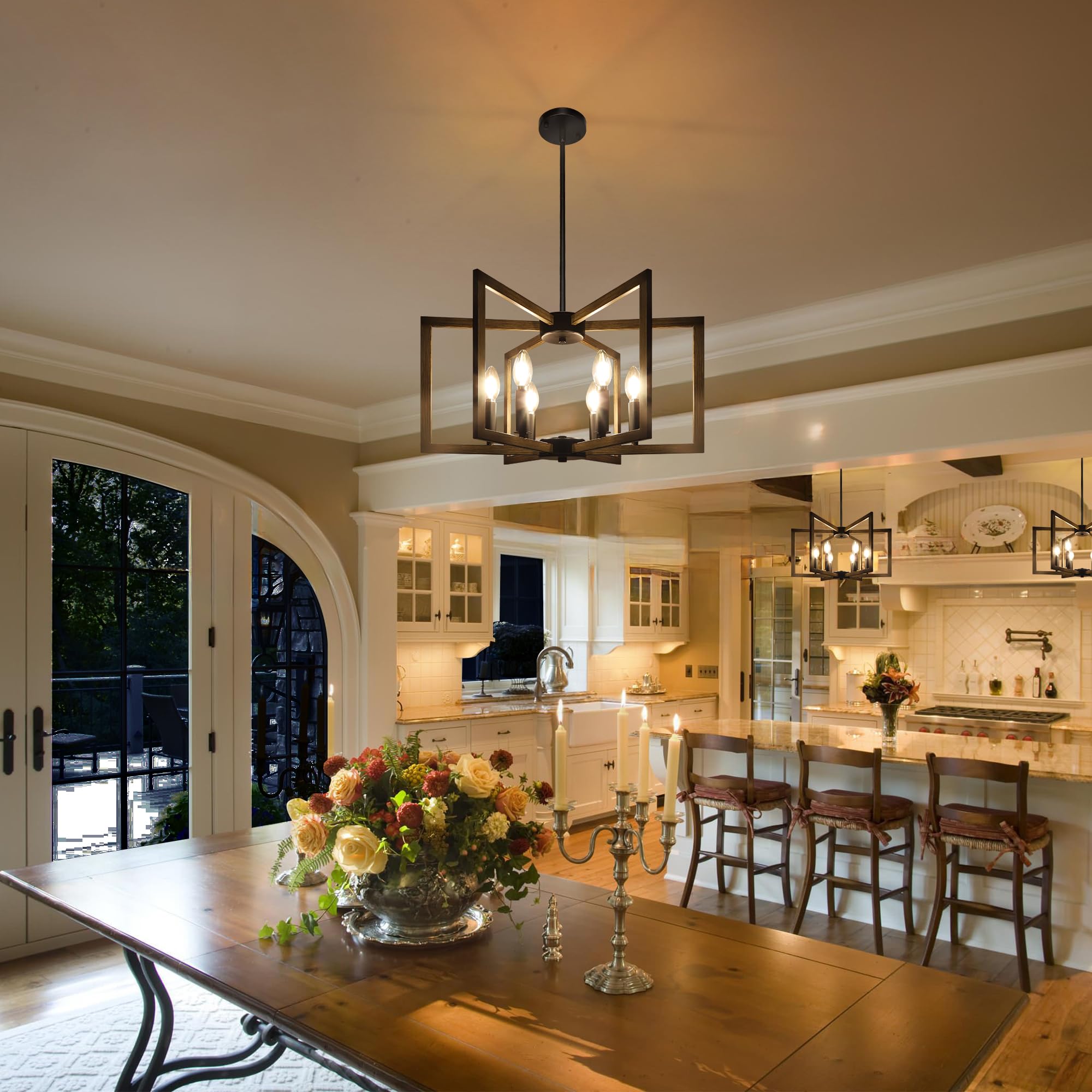 Klgxnrd 6-Light Modern Farmhouse Pendant Lights For Kitchen Island, Vintage Geometric Dining Room Lighting Hanging, Industrial C