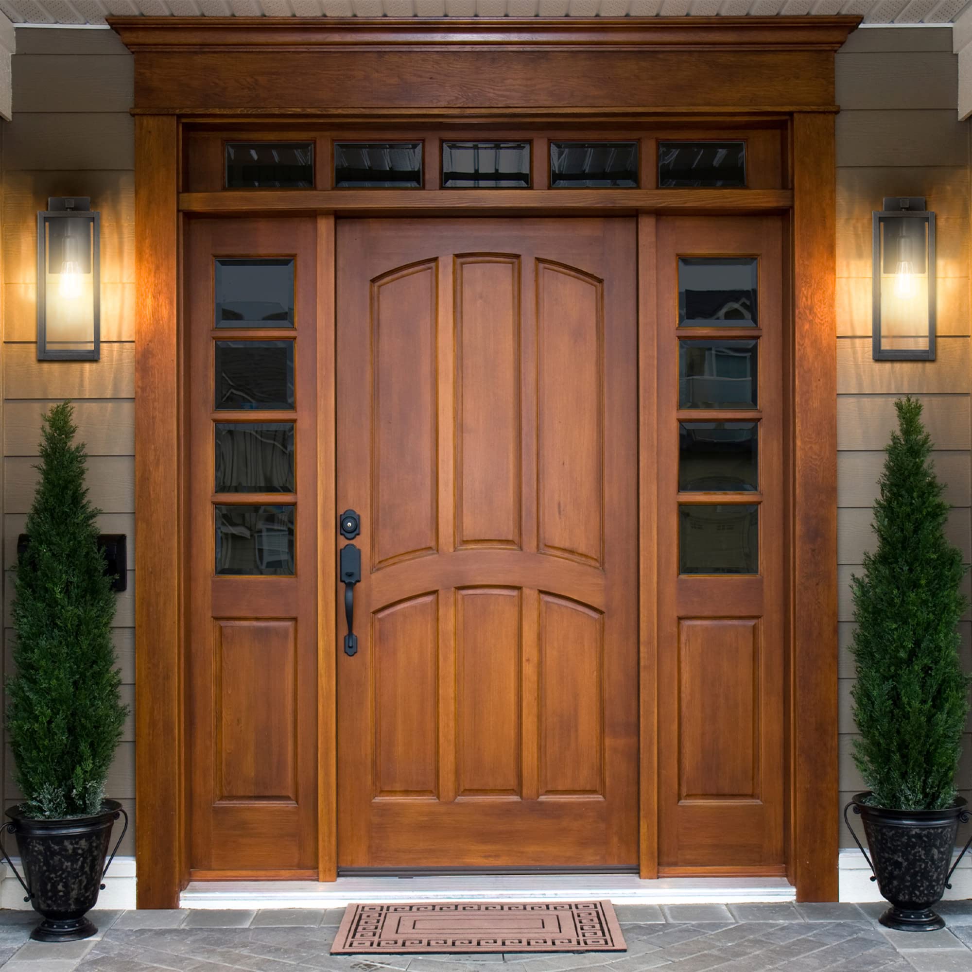 Globe Electric 44837 1-Light Outdoor Indoor Wall Sconce, Brushed Dark Bronze, Clear Glass Shade, Back Porch Lights, Front Patio,