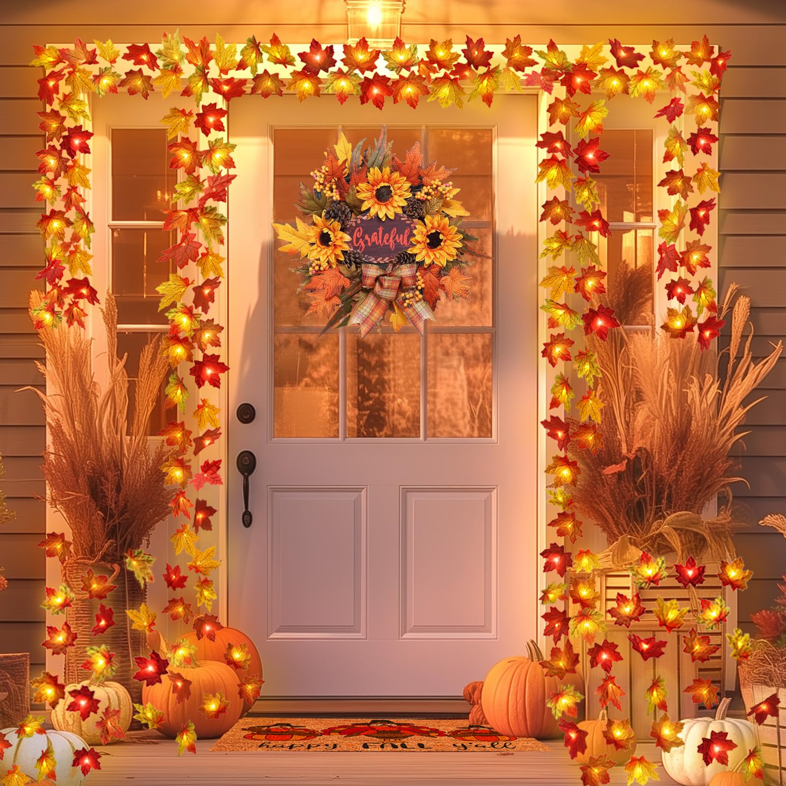 Runleo Fall Decor Multicolored Maple Leaf Lights, 10Ft 20Led Lights Battery Operated Fall Leaves Garland With Lights Door Lights String Home Decor Indoor Outdoor Halloween Thanksgiving Decorations