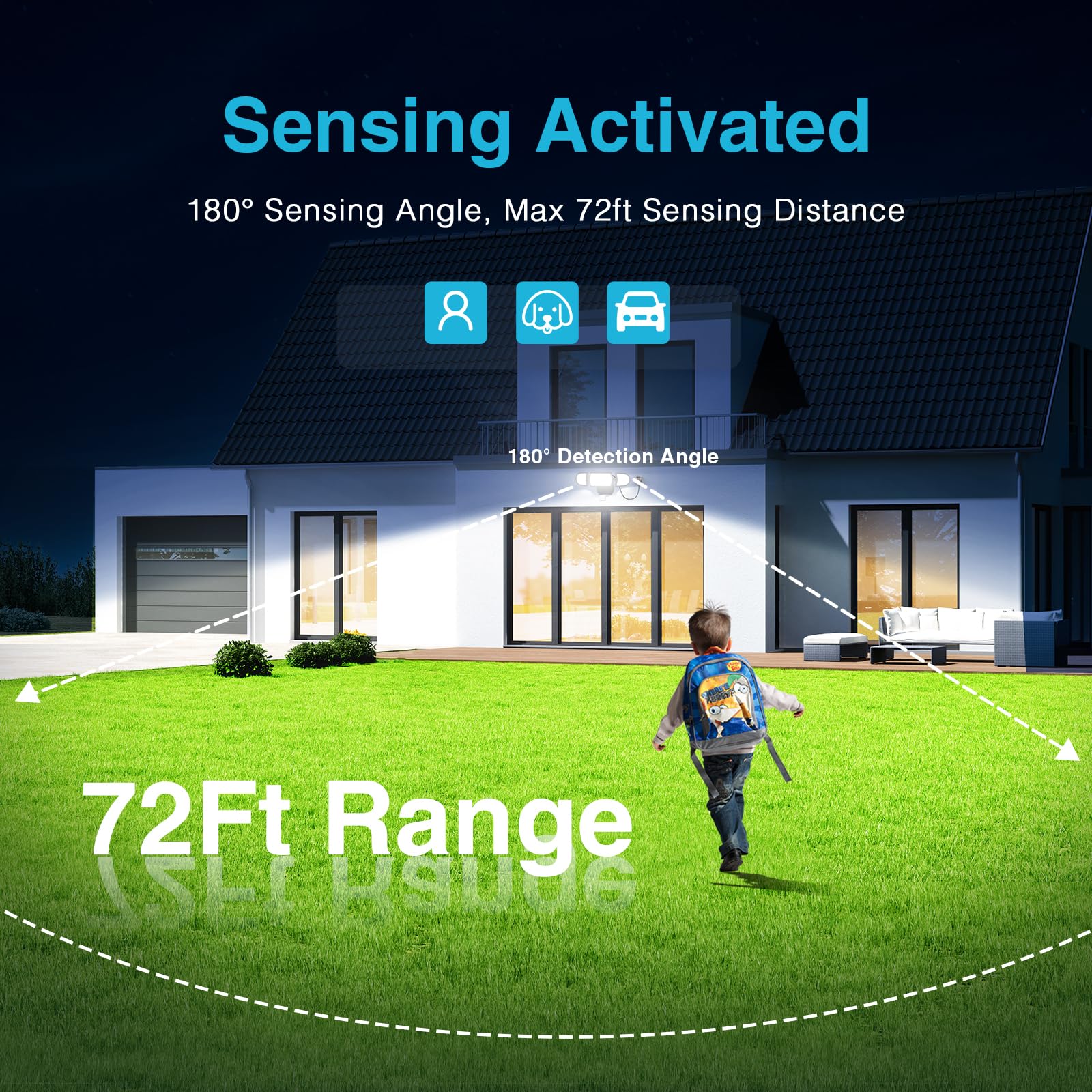 Olafus 100W 9000Lm Led Security Lights Motion Sensor Light Outdoor With Plug, Dusk To Dawn Outdoor Light, 6500K, Ip65 Waterproof