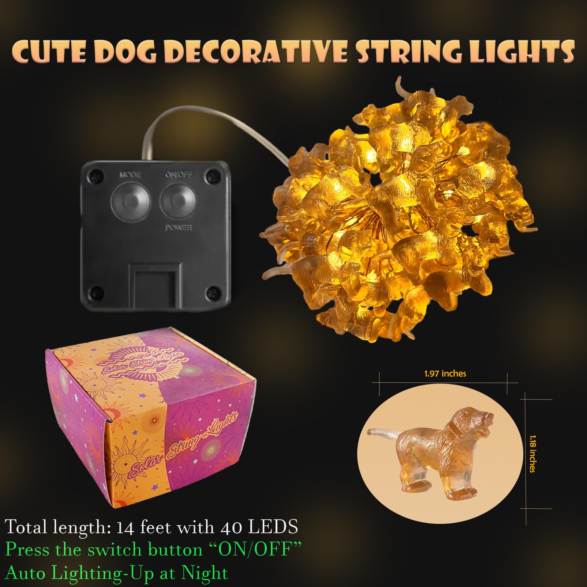 Enlaceray Solar String Lights Labrador Outdoor Waterproof Decorative Light Dog Fairy Solar Light For Outside Garden D?Cor Balcony Patio Thanksgiving Christmas Fairy Lights 40Led 14Ft