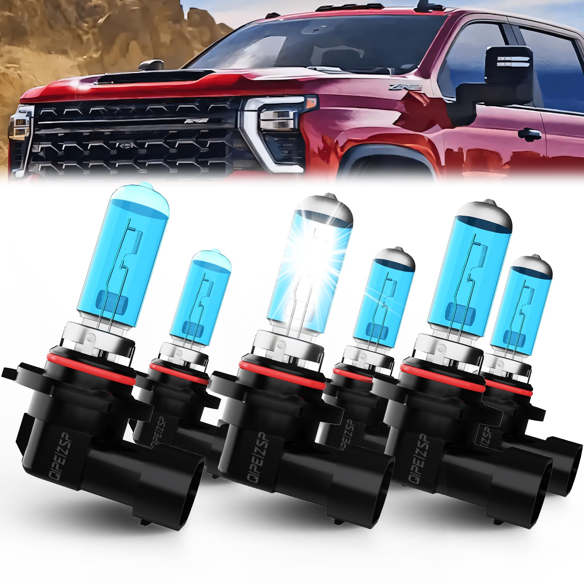 QIPEIZSP compatible with Chevy Chevrolet Silverado 1500 2500 3500 HD 2003 2004 2005 2006 Lights Headlights Bulbs, 9005/HB3/H10 H