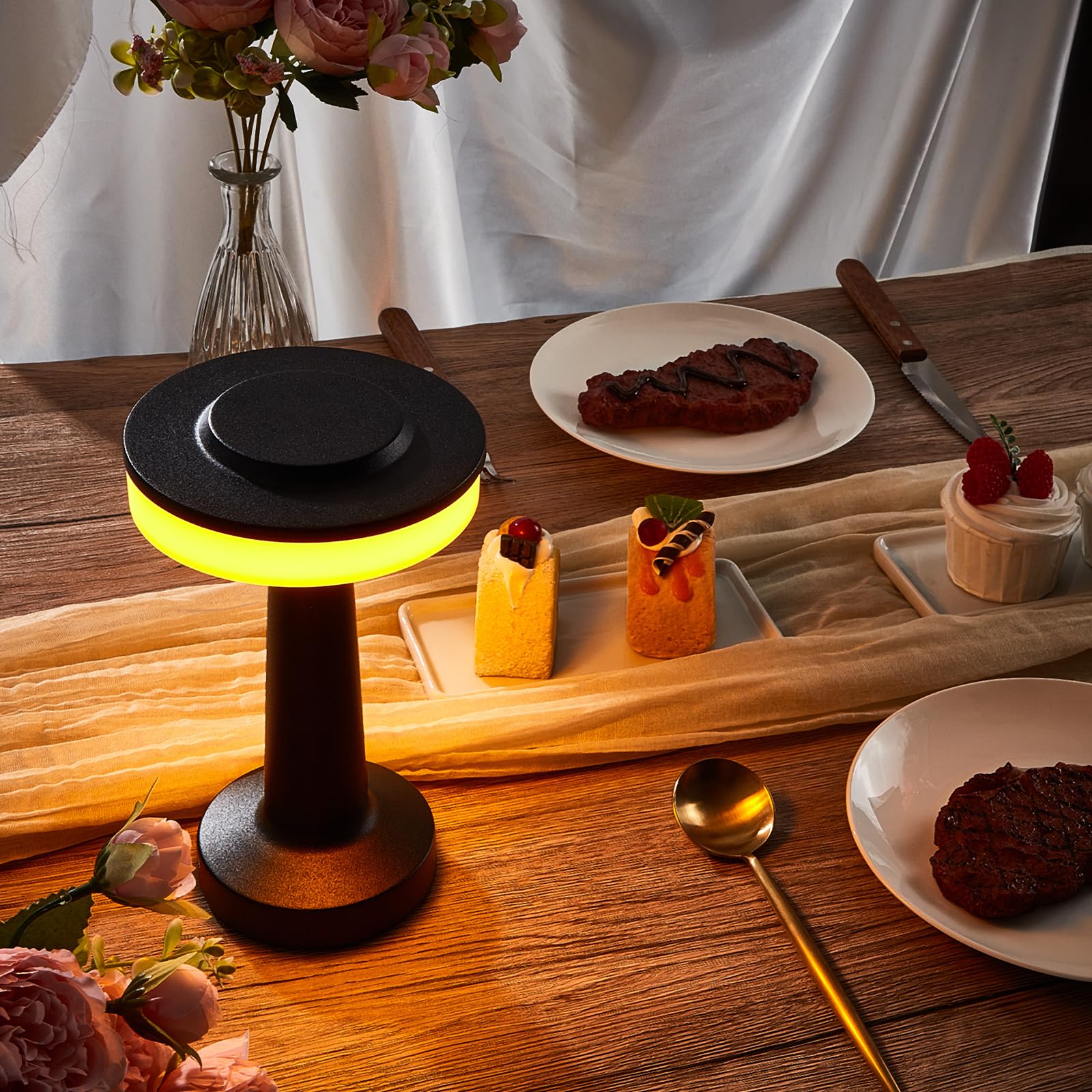 VIHOSE Cordless Table Lamp - 12 Pcs LED, Touch Sensor, 3 Color Dimming, Rechargeable, Black, Model ANB-VIHOSE-2788